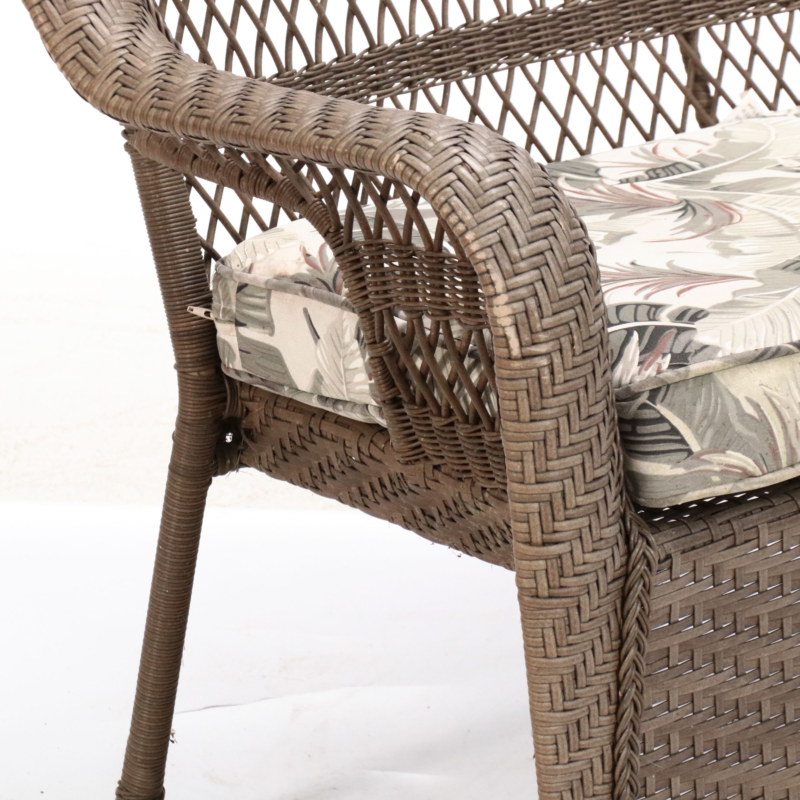 Resin Wicker Patio Settee with Upholstered Cushion