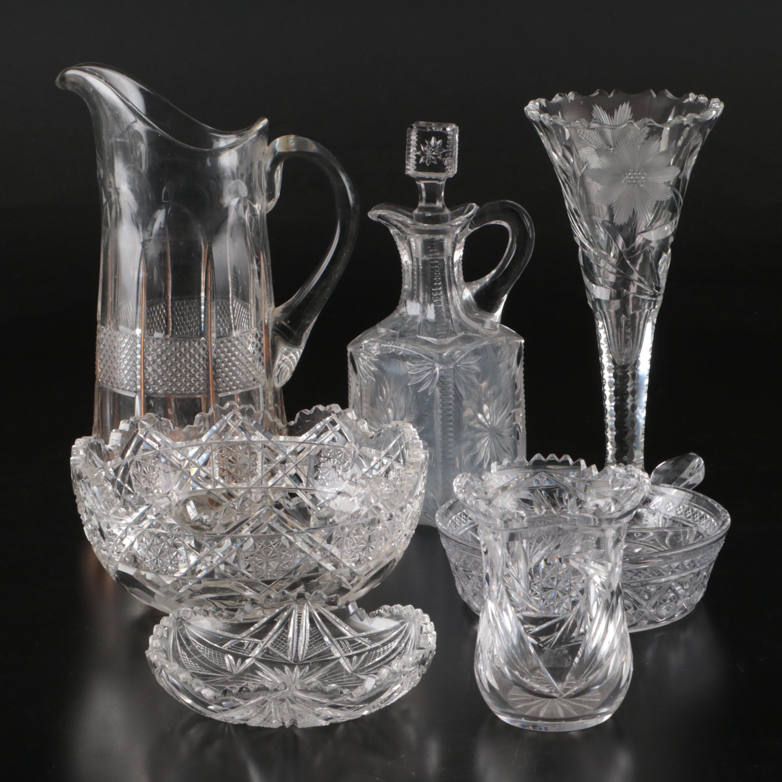 American Brilliant Cut Trumpet Vase, Bowls and Other Glass Serveware