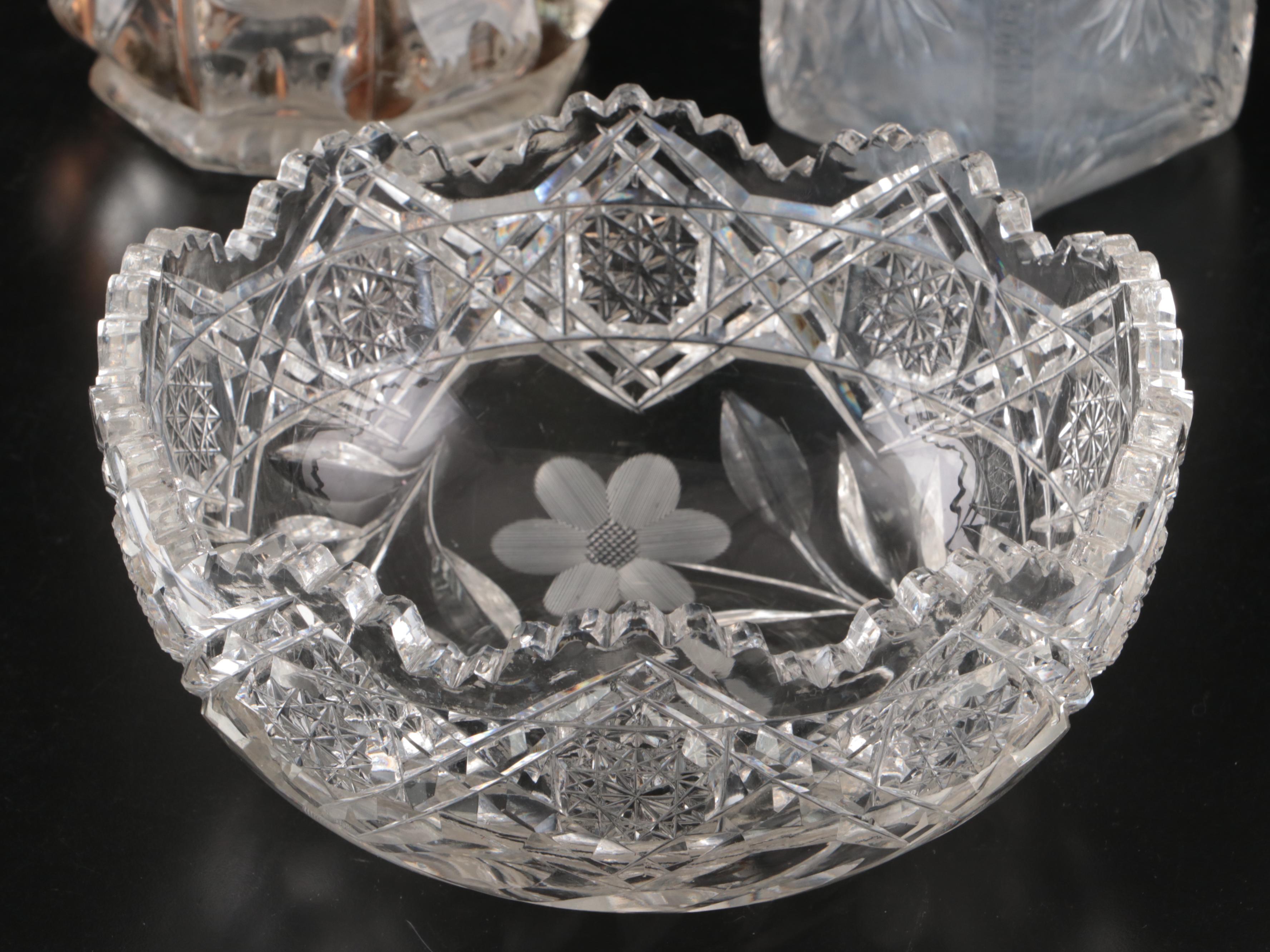 American Brilliant Cut Trumpet Vase, Bowls and Other Glass Serveware