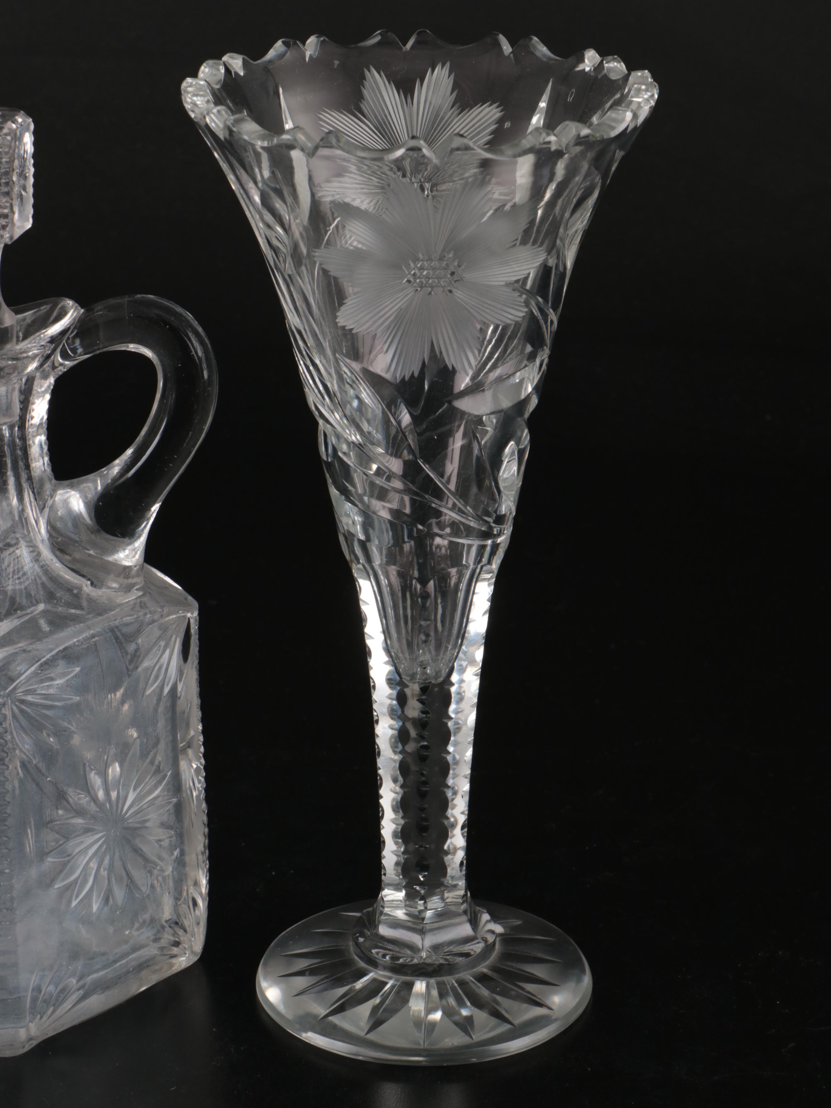 American Brilliant Cut Trumpet Vase, Bowls and Other Glass Serveware