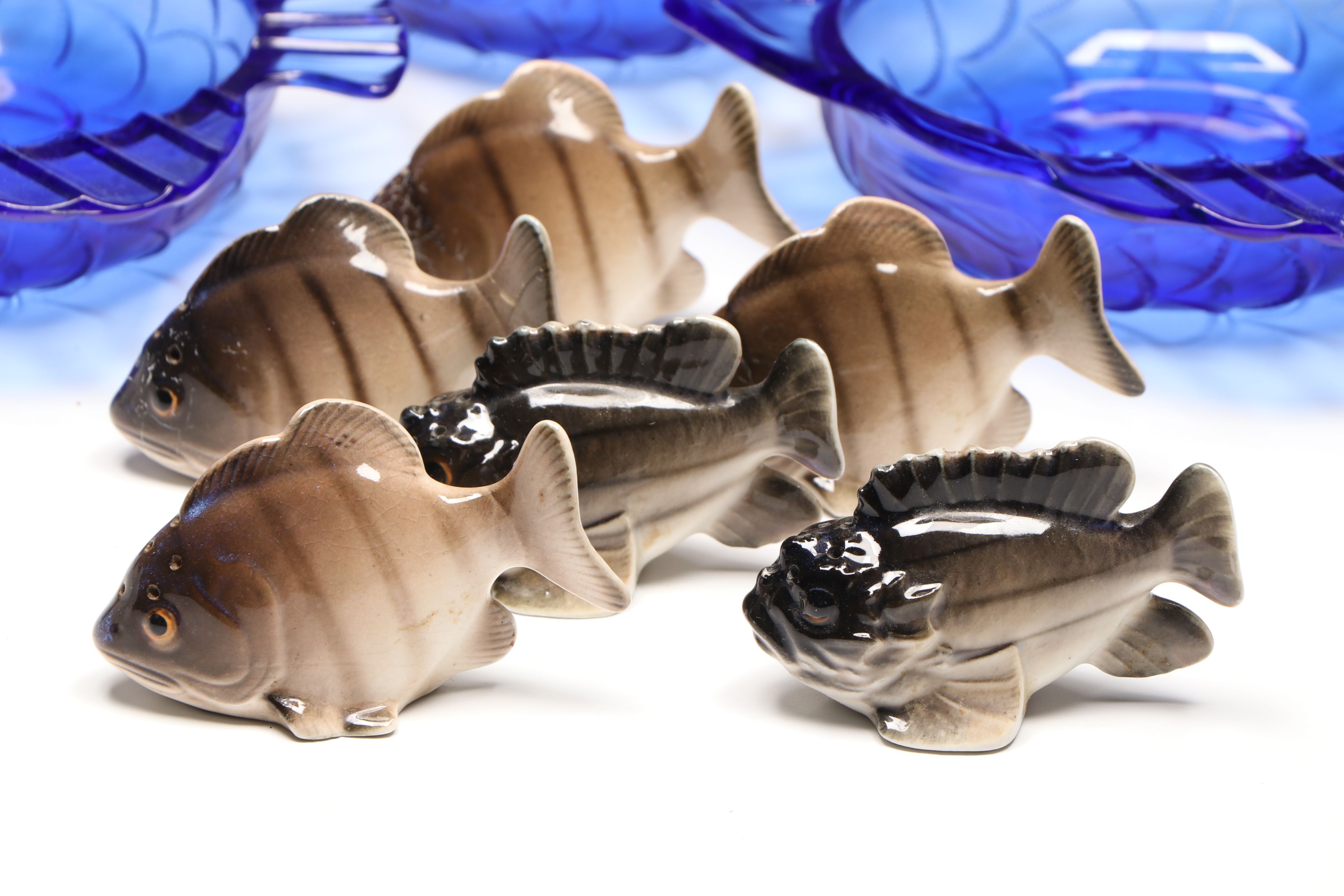 Japanese Kutani Ware Koi Fish with Shakers and Bowls