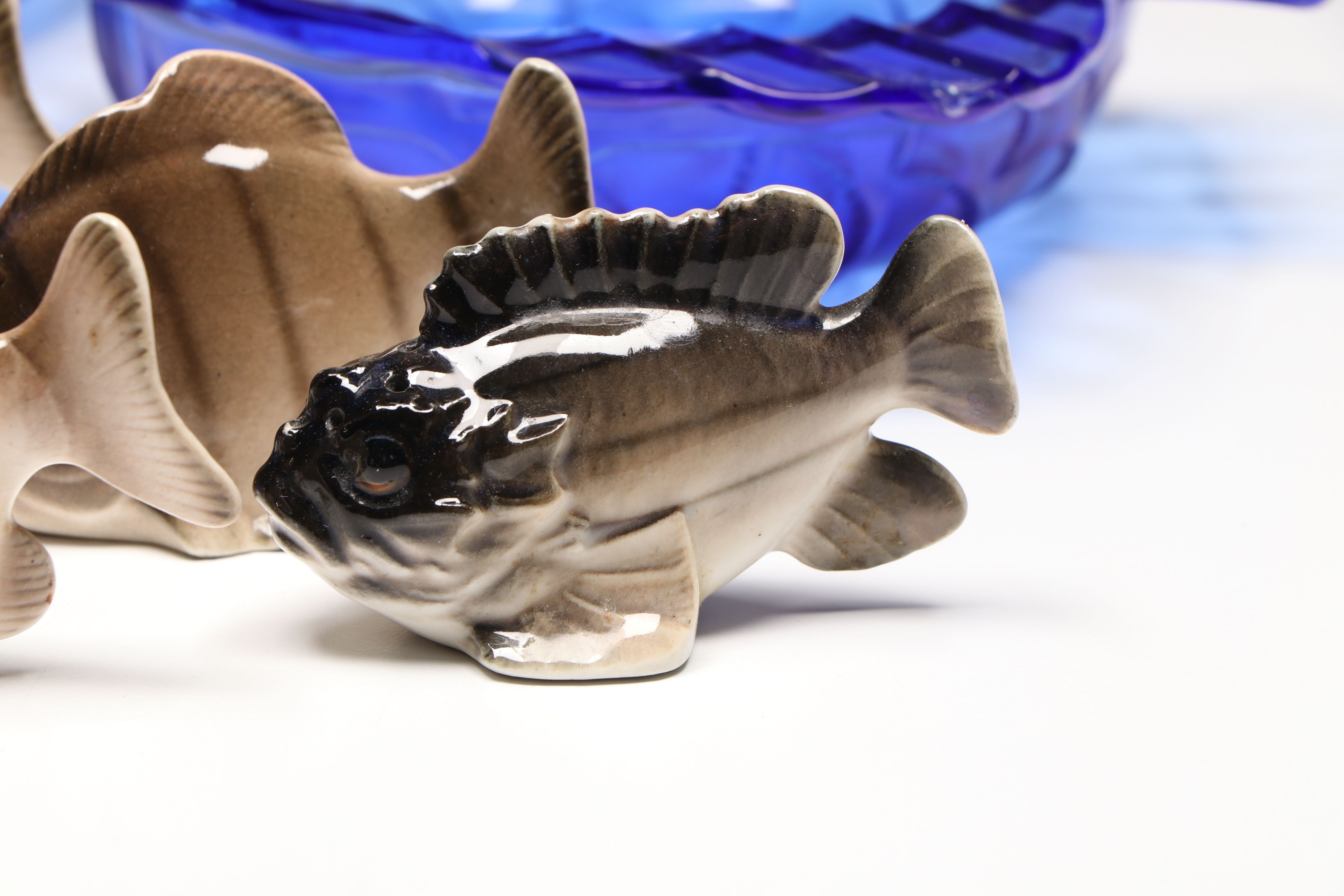 Japanese Kutani Ware Koi Fish with Shakers and Bowls