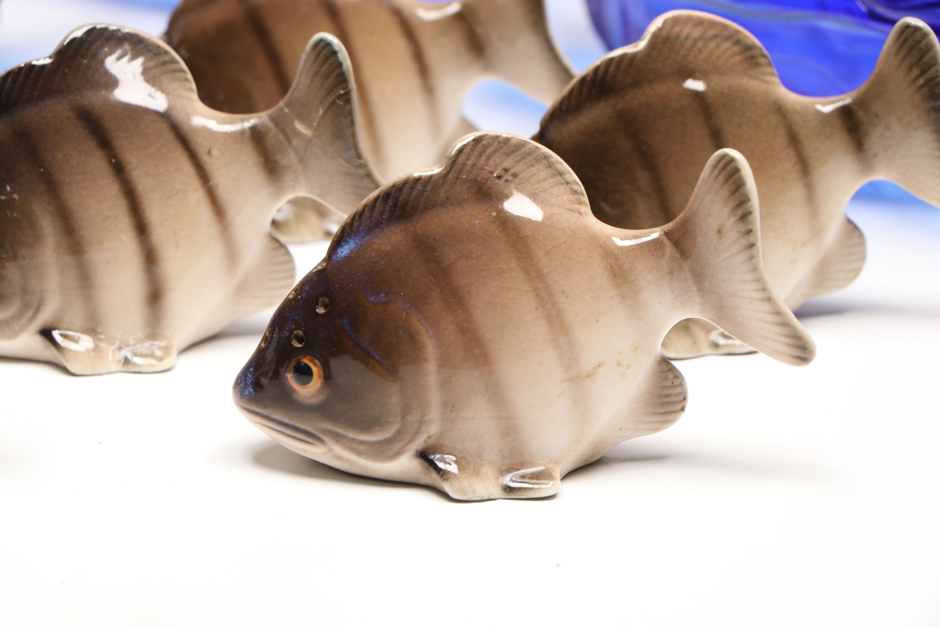 Japanese Kutani Ware Koi Fish with Shakers and Bowls