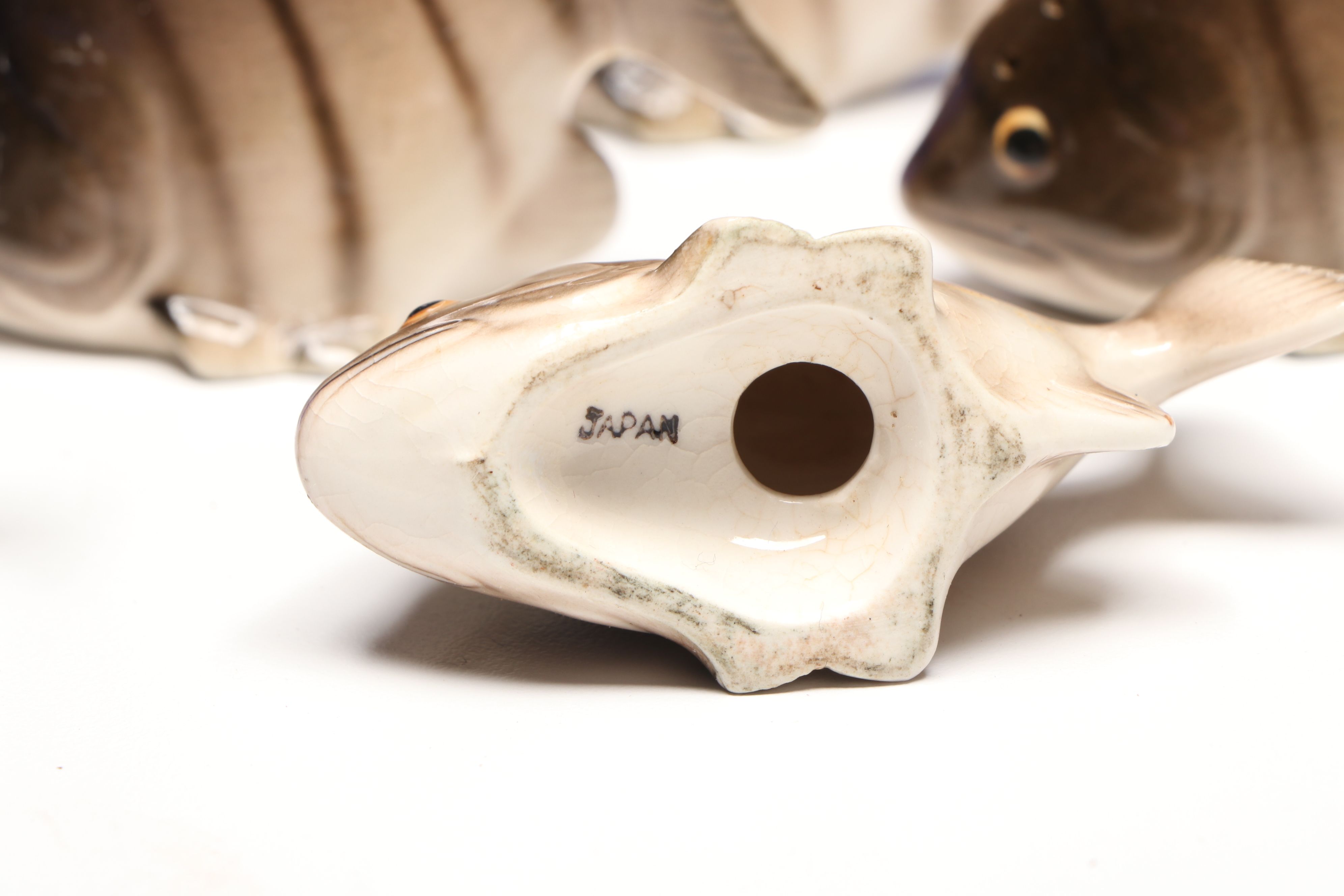 Japanese Kutani Ware Koi Fish with Shakers and Bowls