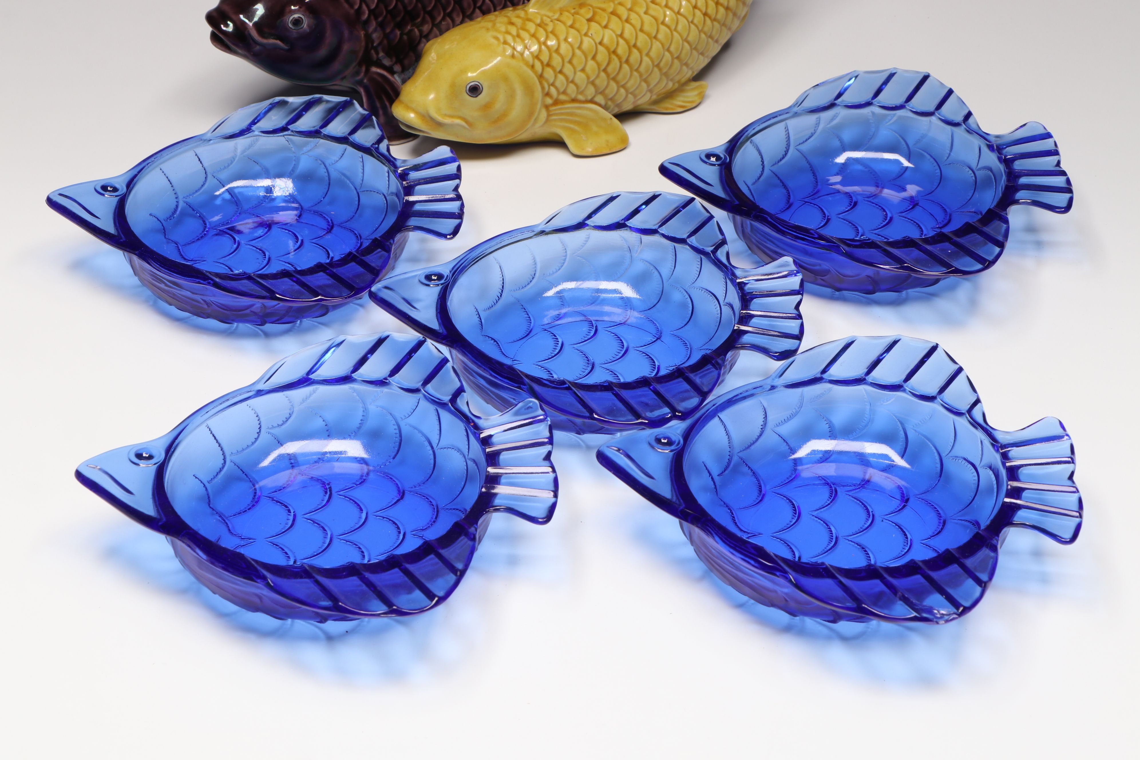 Japanese Kutani Ware Koi Fish with Shakers and Bowls