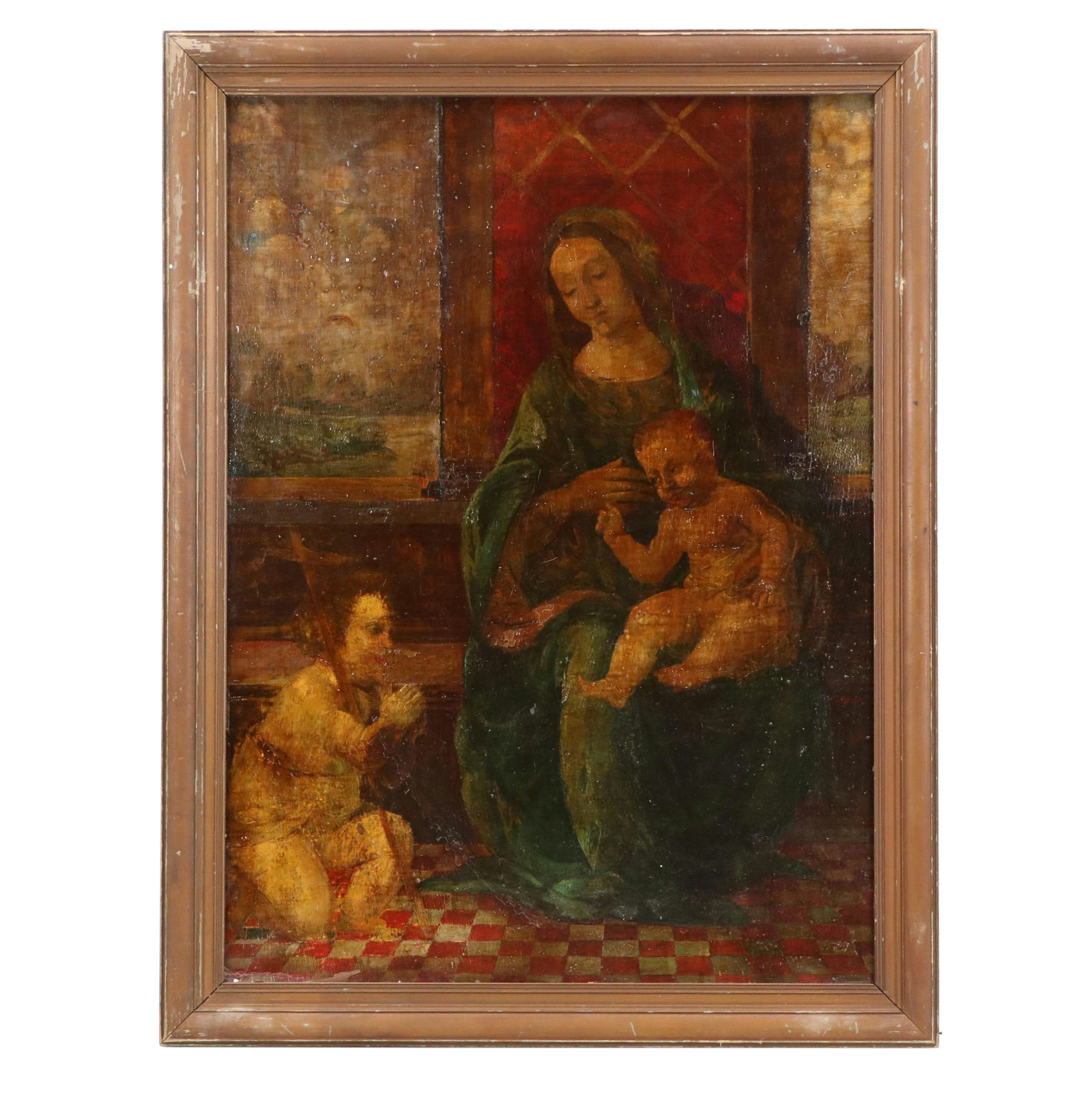 Religious Oil Painting of Madonna and Child with Saint John the Baptist