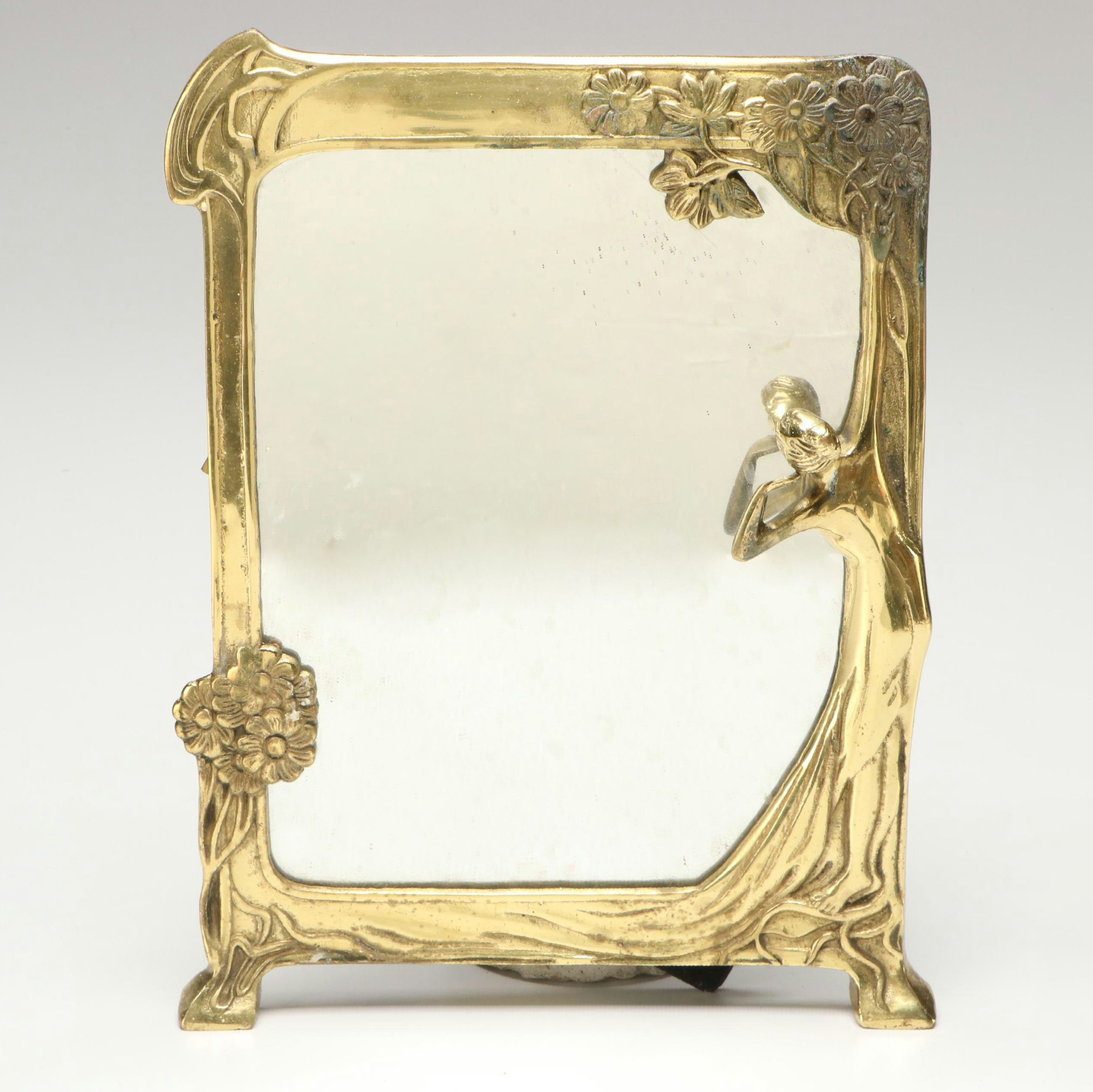 Art Nouveau Style Brass Easel Mirror