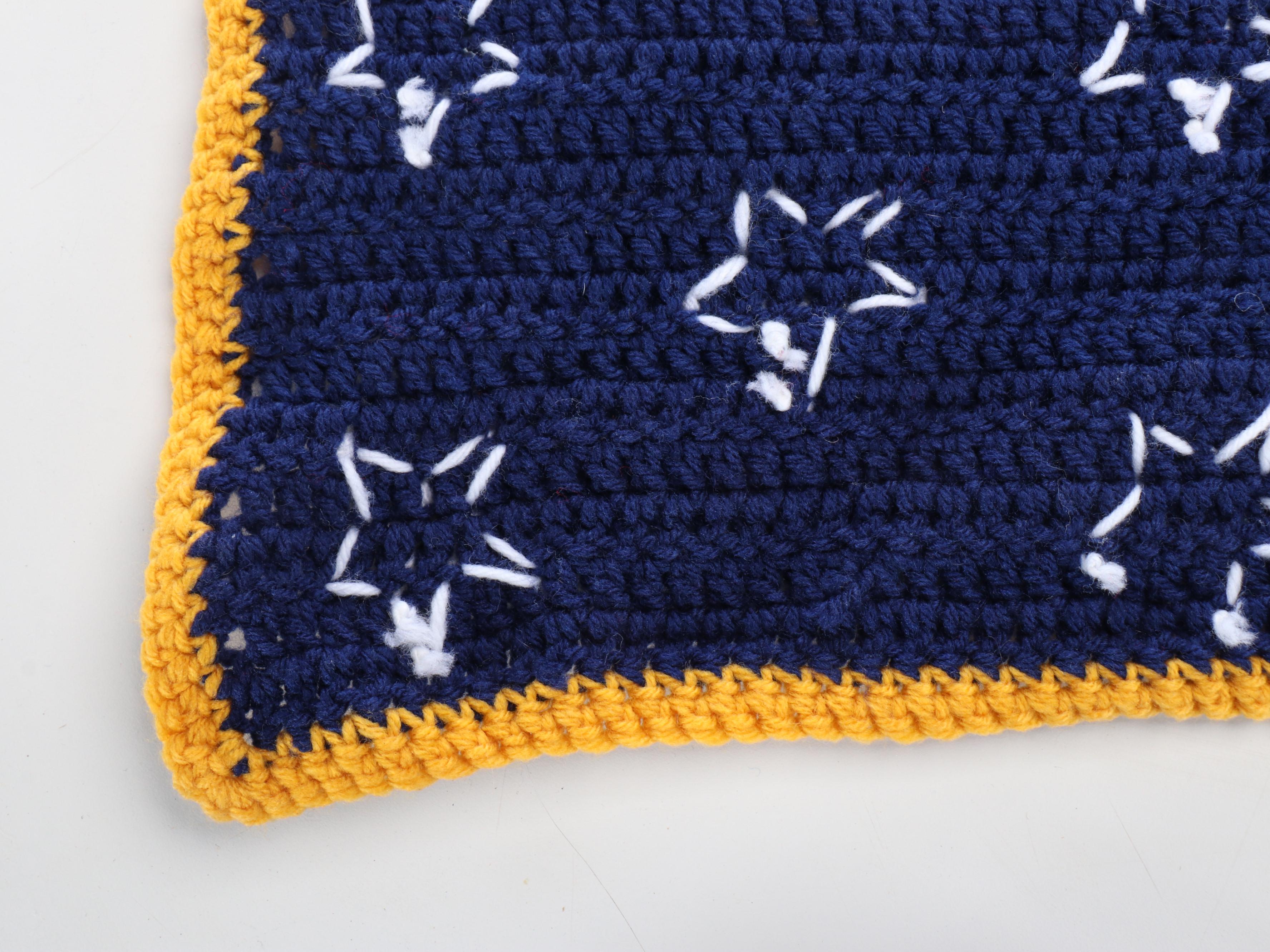 Handcrafted Crochet American Flag Throw Blanket with Stick Flags and Décor