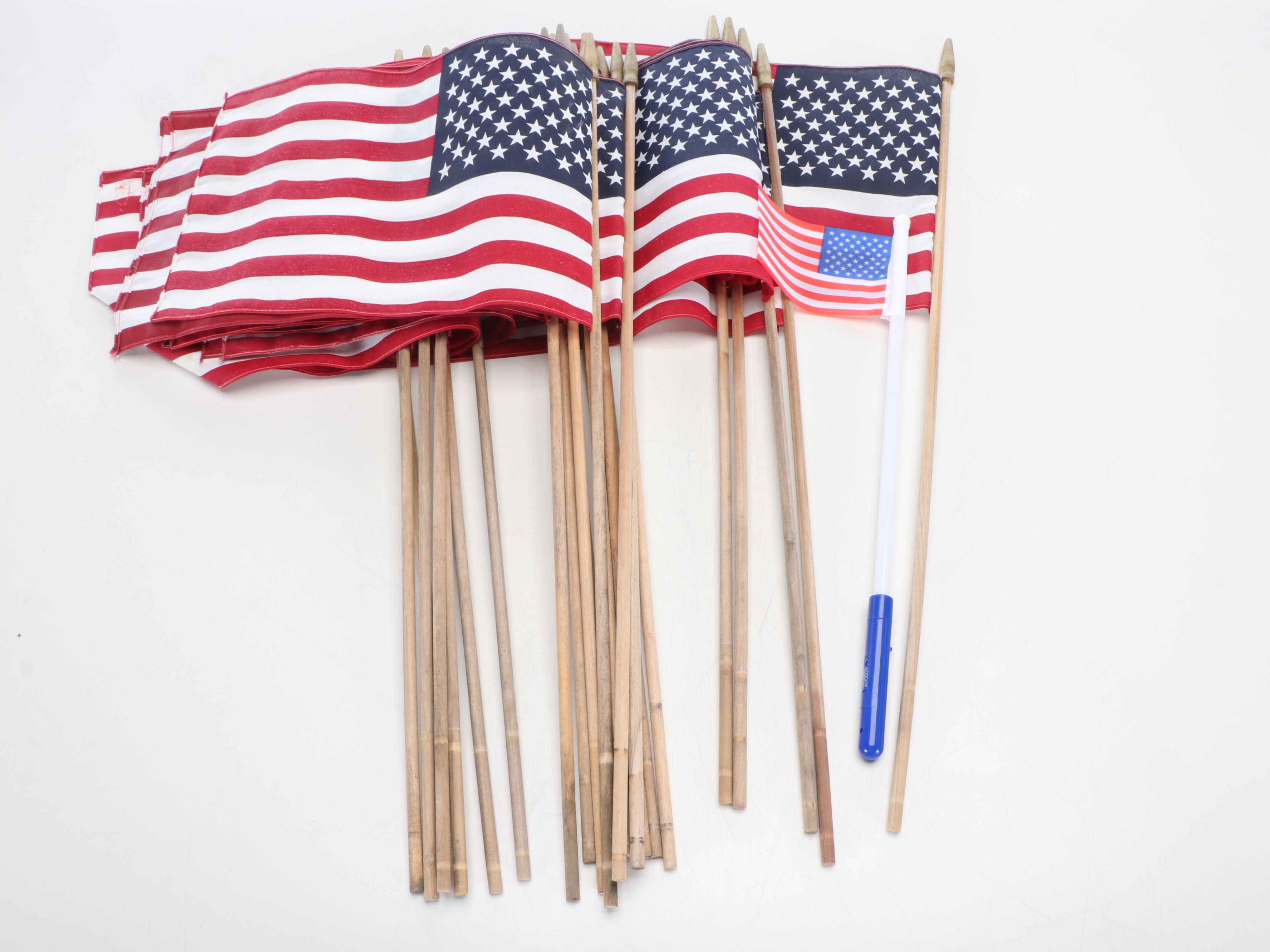 Handcrafted Crochet American Flag Throw Blanket with Stick Flags and Décor