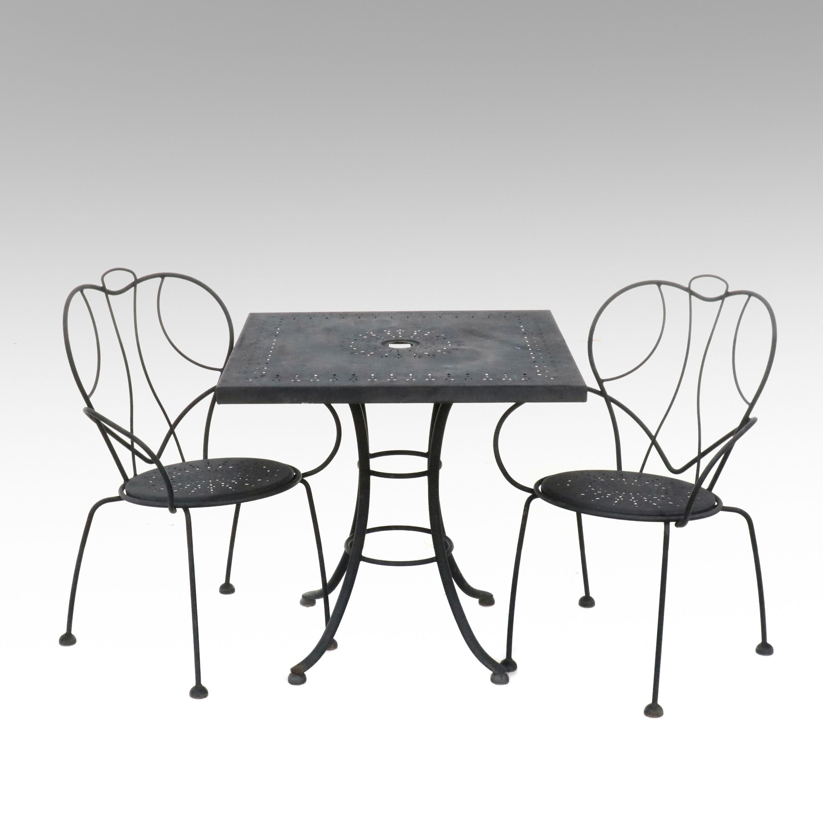 Wrought Iron and Pierced Metal Bistro Table and Chairs