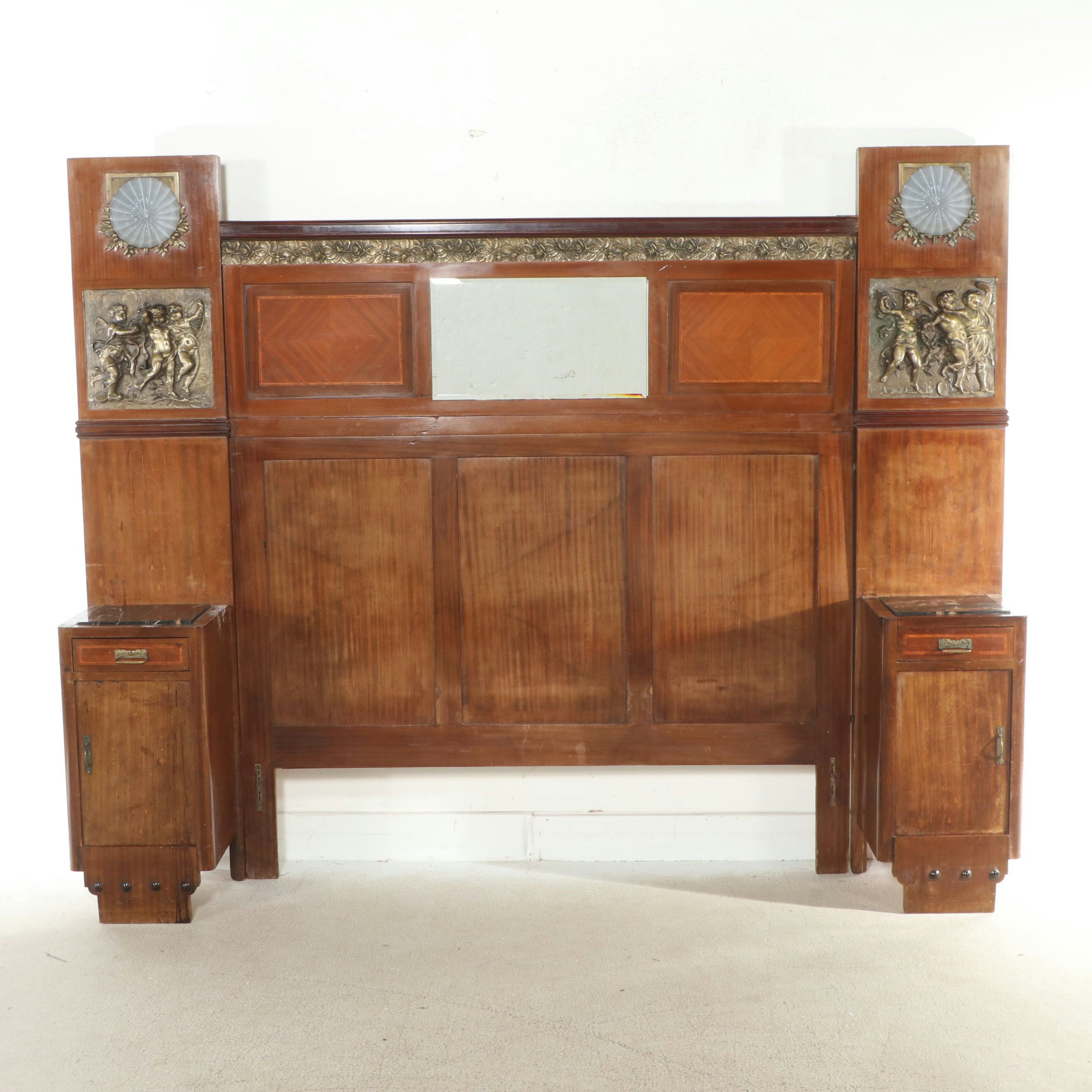 Belle Époque French Empire Style Marquetry and Bronze Mounted Mahogany Bedstead