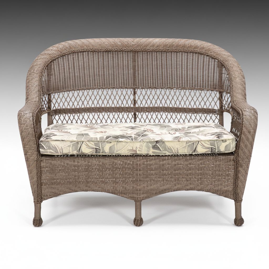 Resin Wicker Patio Settee with Upholstered Cushion