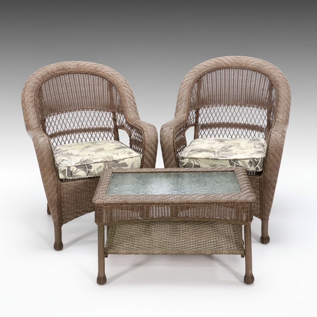 Wicker Resin Armchairs and Coffee Table