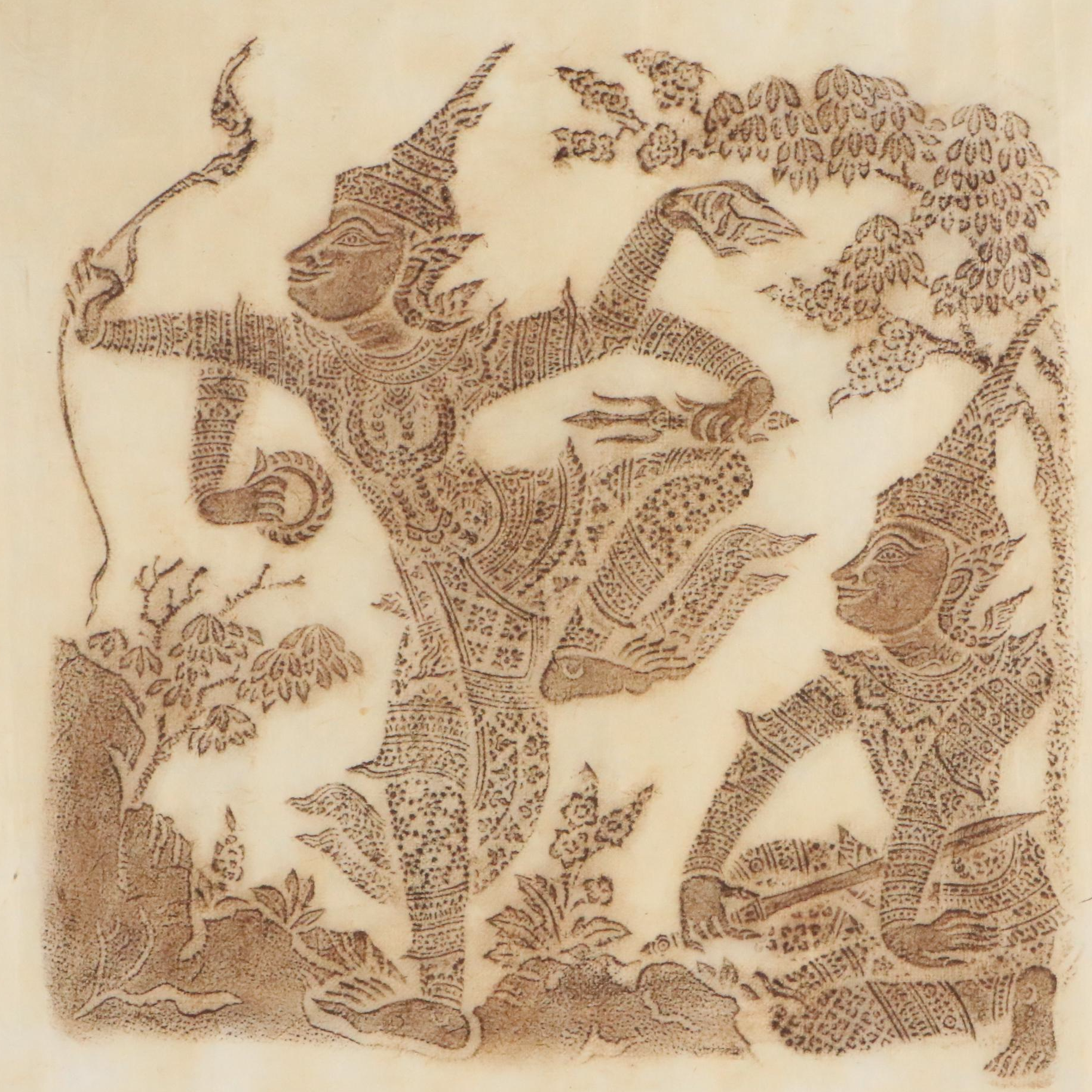 Thai Temple Charcoal Rubbings