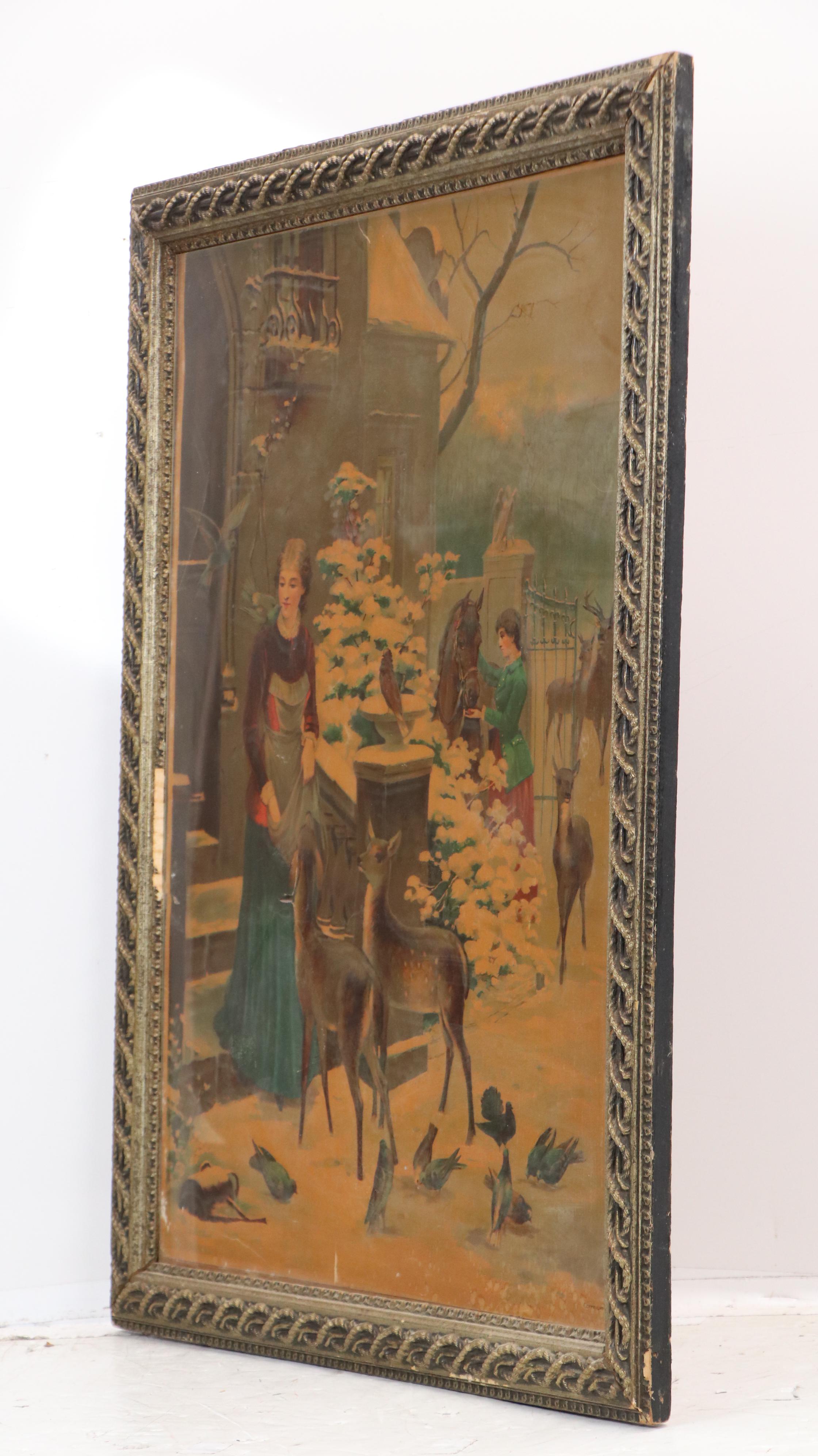 Chromolithograph of Snowy Scene with Wildlife, Late 19th to Early 20th Century