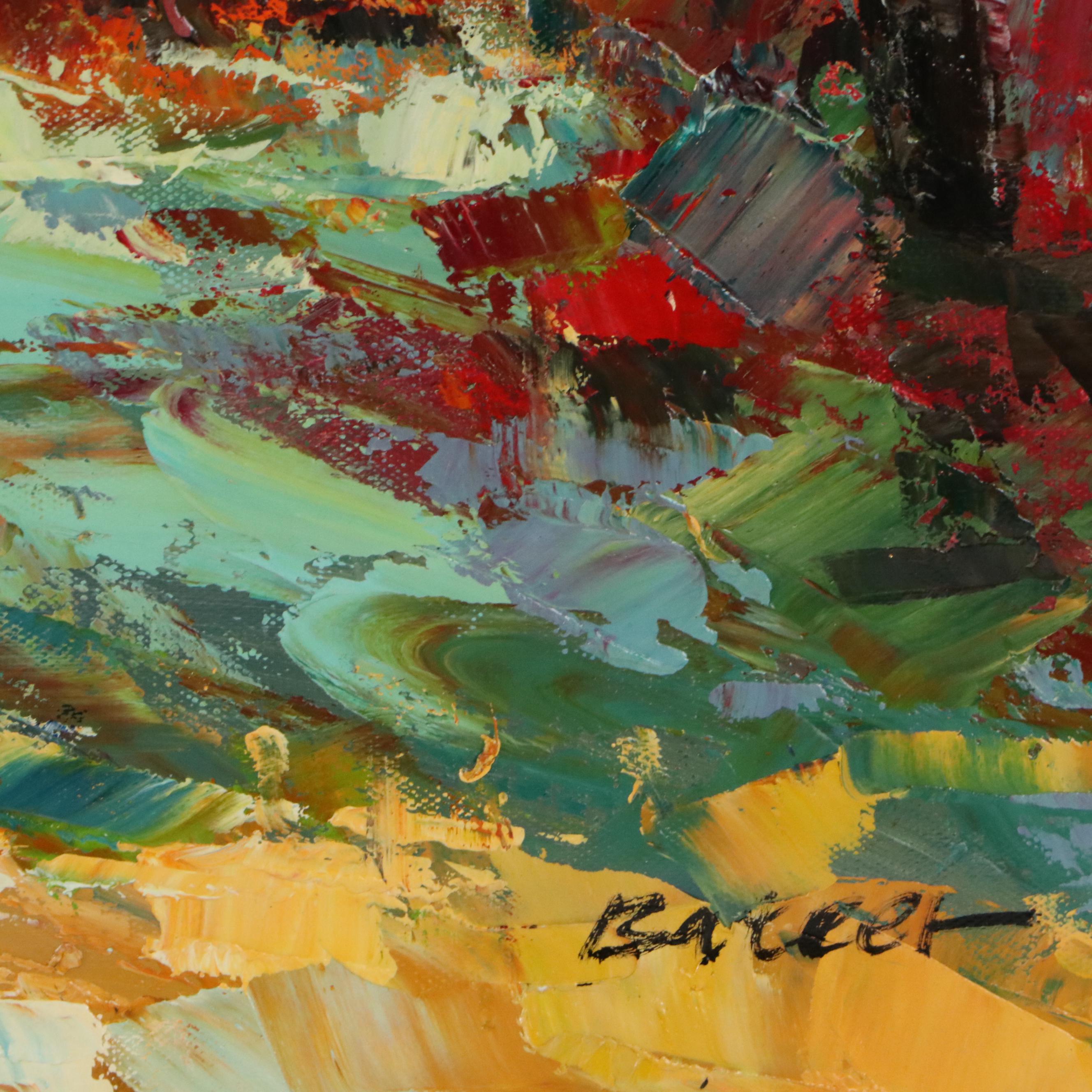 Impressionistic Style Wooded Landscape Oil Painting, 21st Century