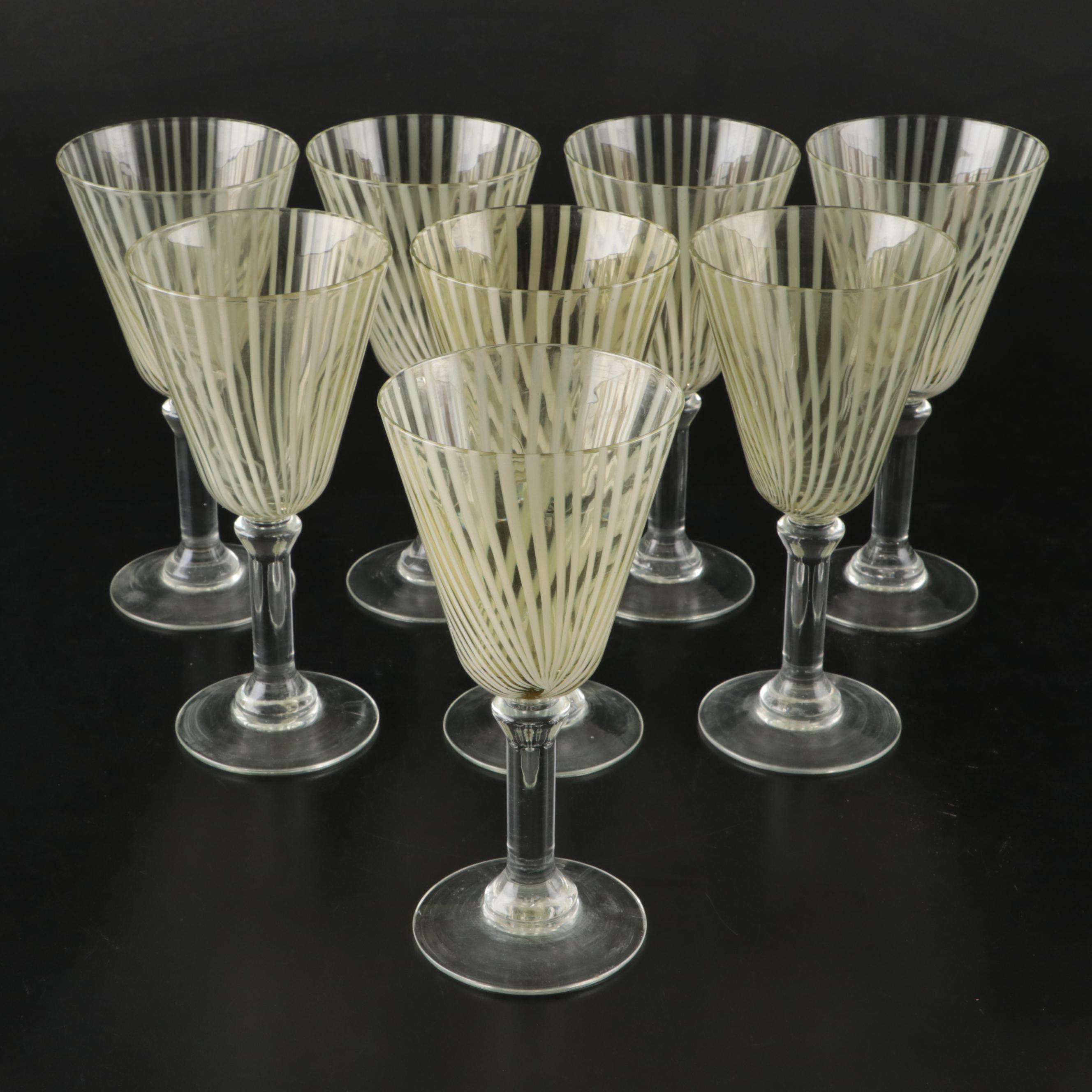 Vintage Green and Clear Vertically Striped Glass Stemware and Tumblers