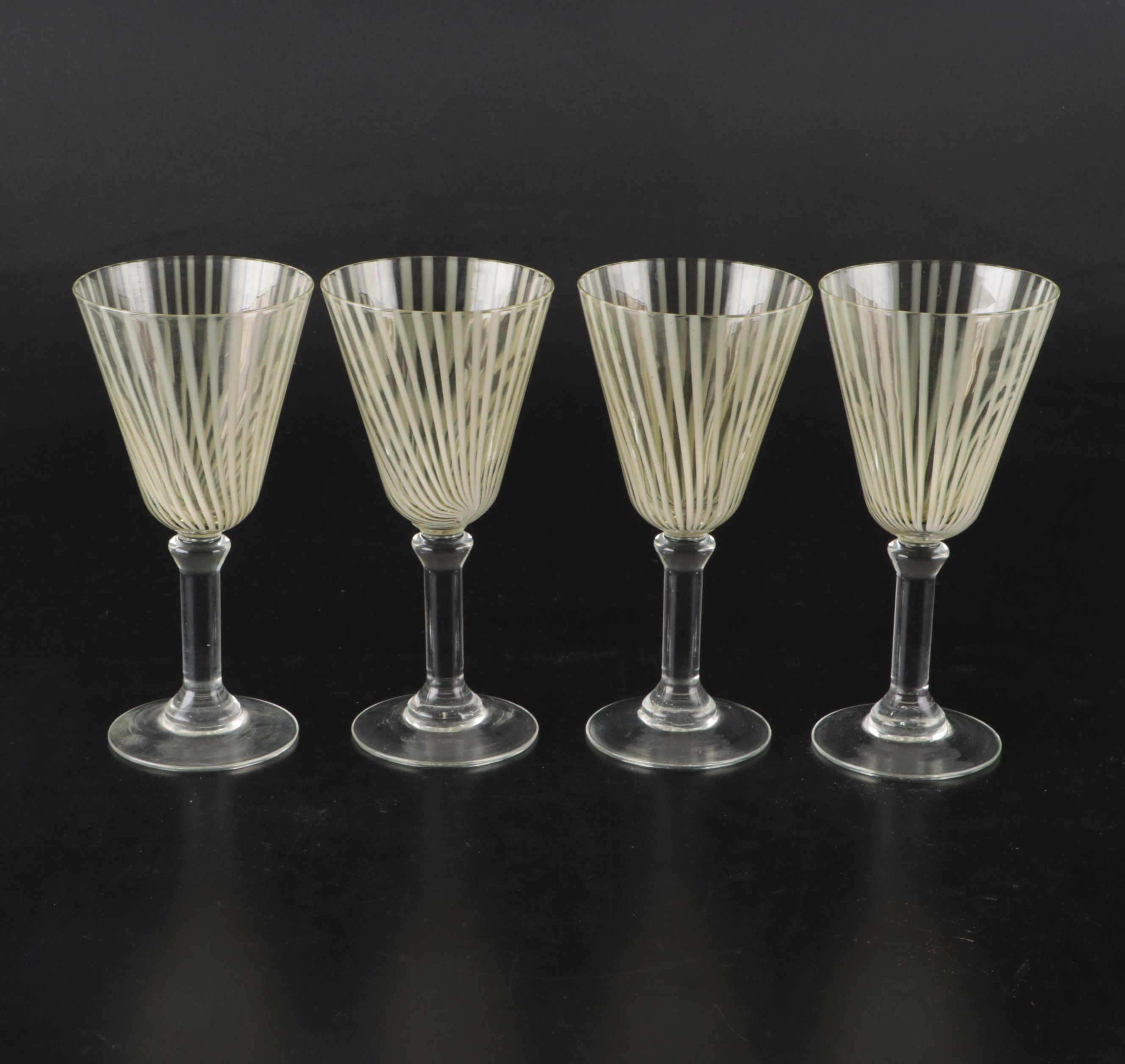 Vintage Green and Clear Vertically Striped Glass Stemware and Tumblers