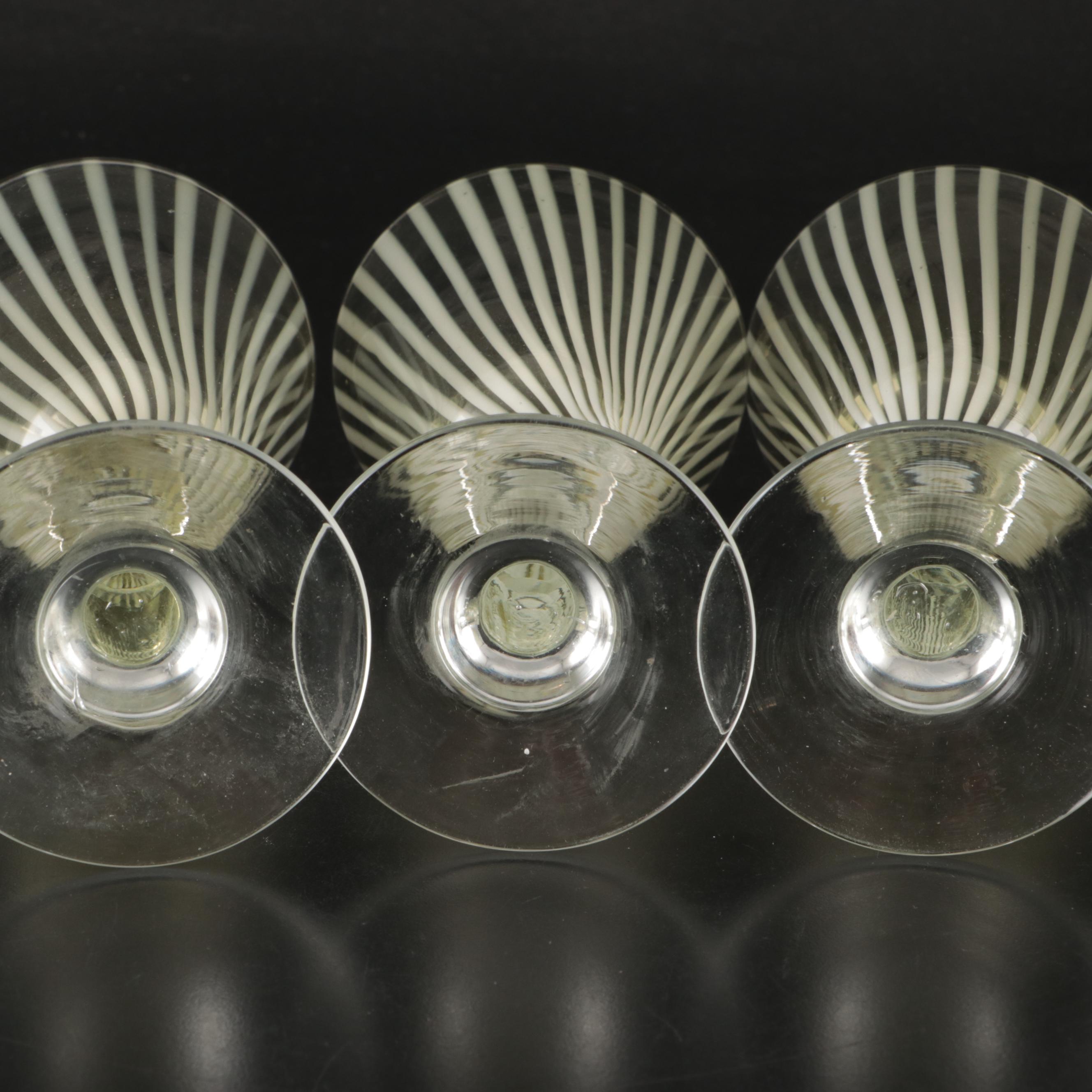 Vintage Green and Clear Vertically Striped Glass Stemware and Tumblers