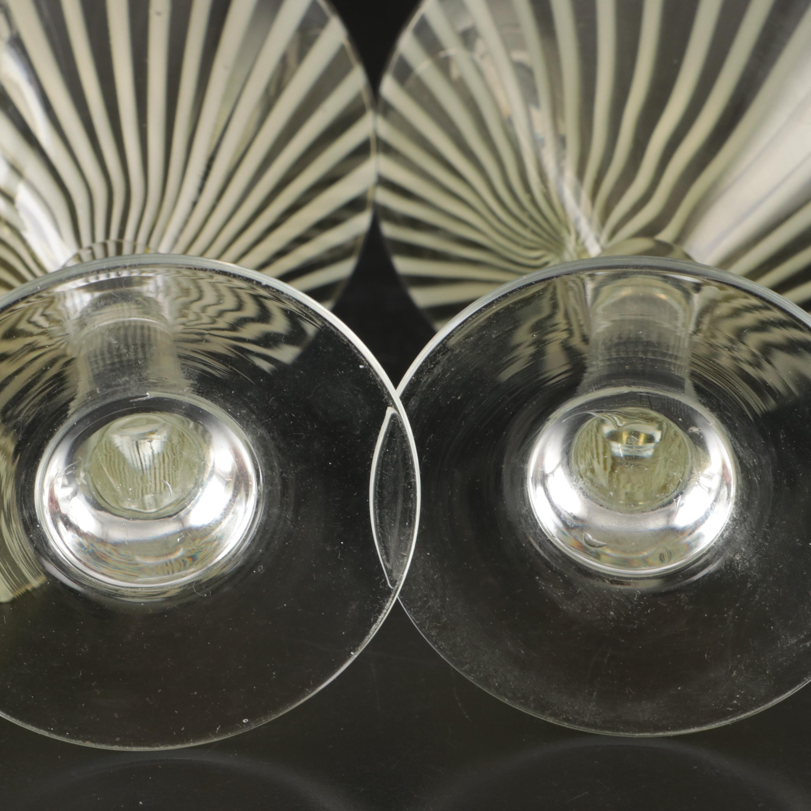 Vintage Green and Clear Vertically Striped Glass Stemware and Tumblers