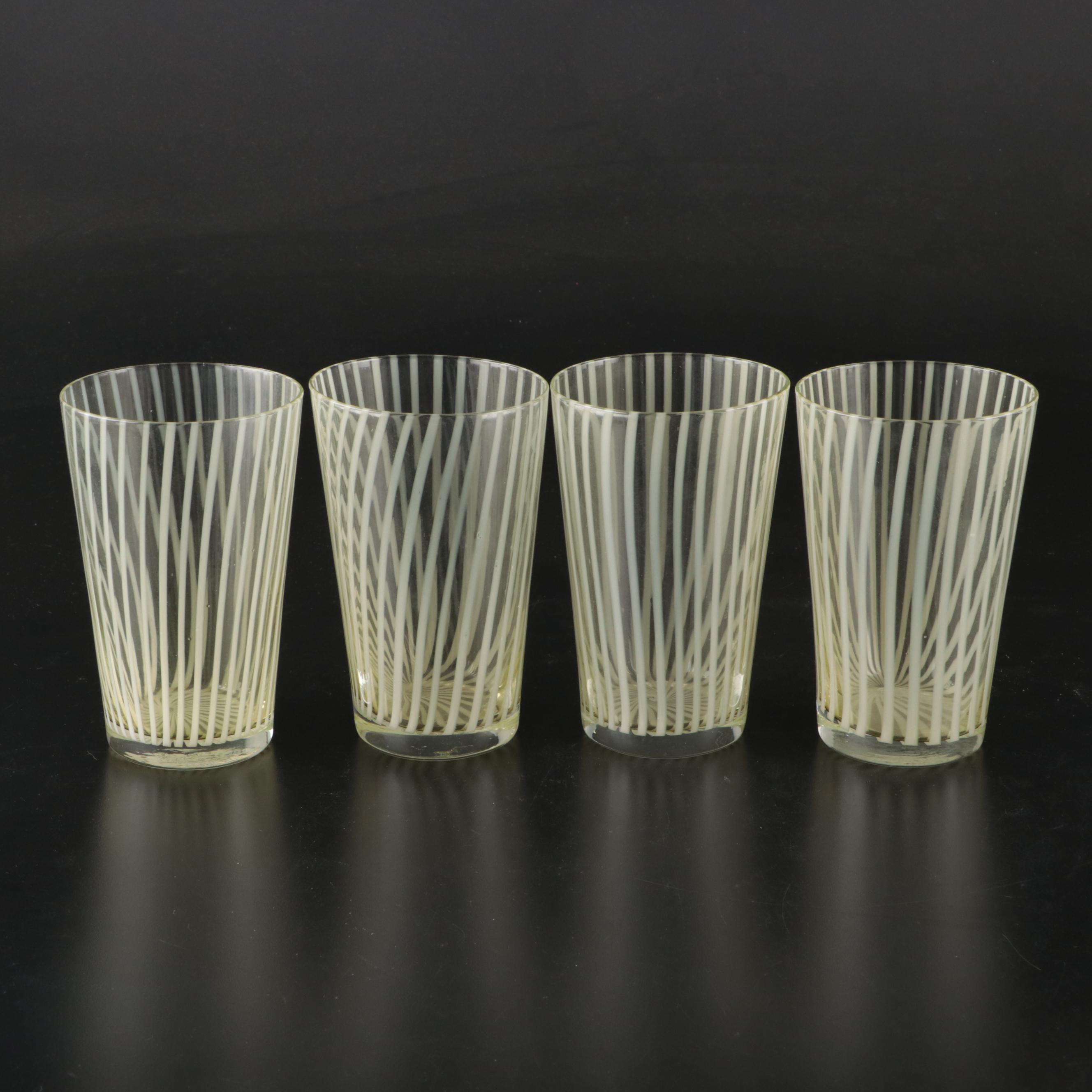 Vintage Green and Clear Vertically Striped Glass Stemware and Tumblers