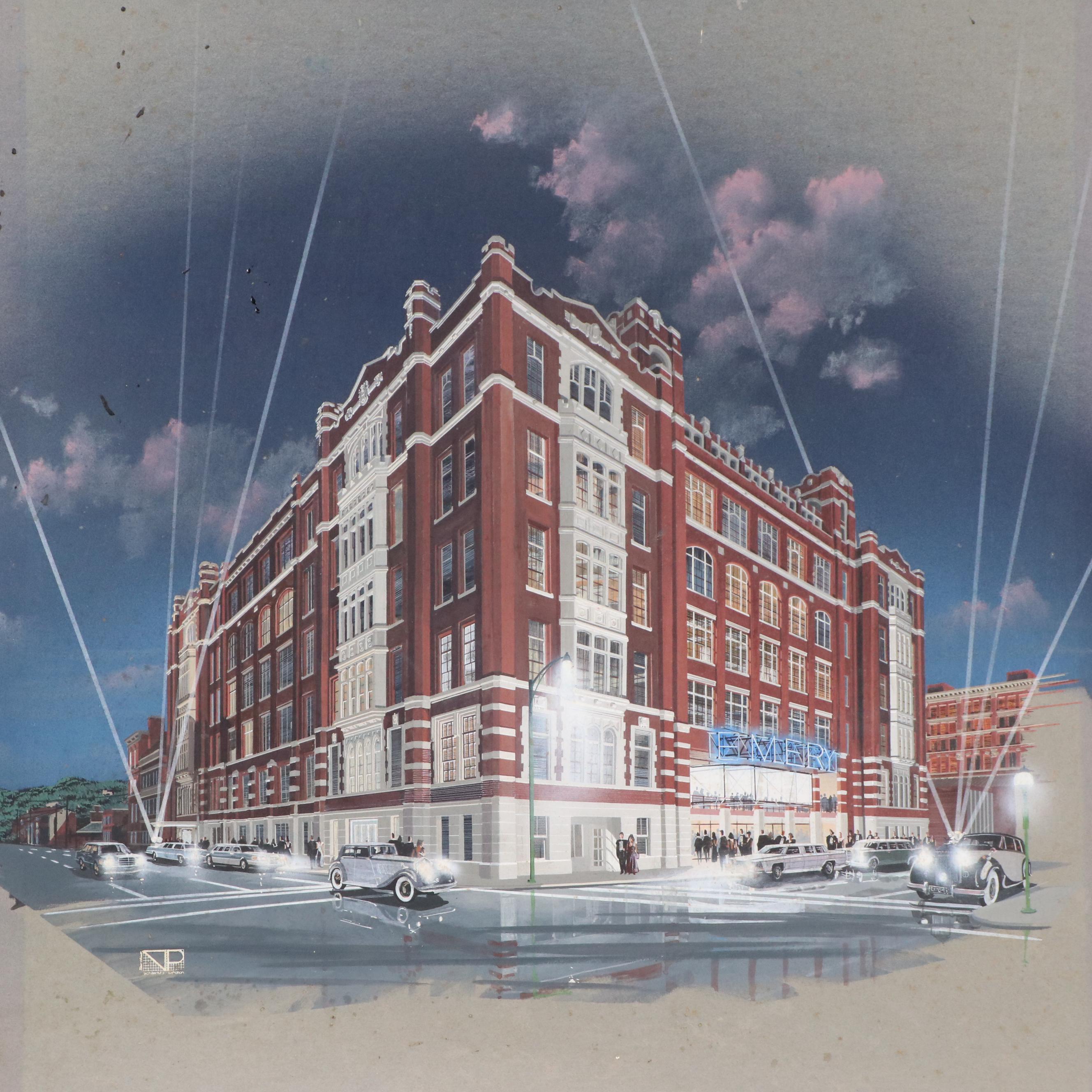 Architectural Gouache Illustration of the Emery Building in Cincinnati