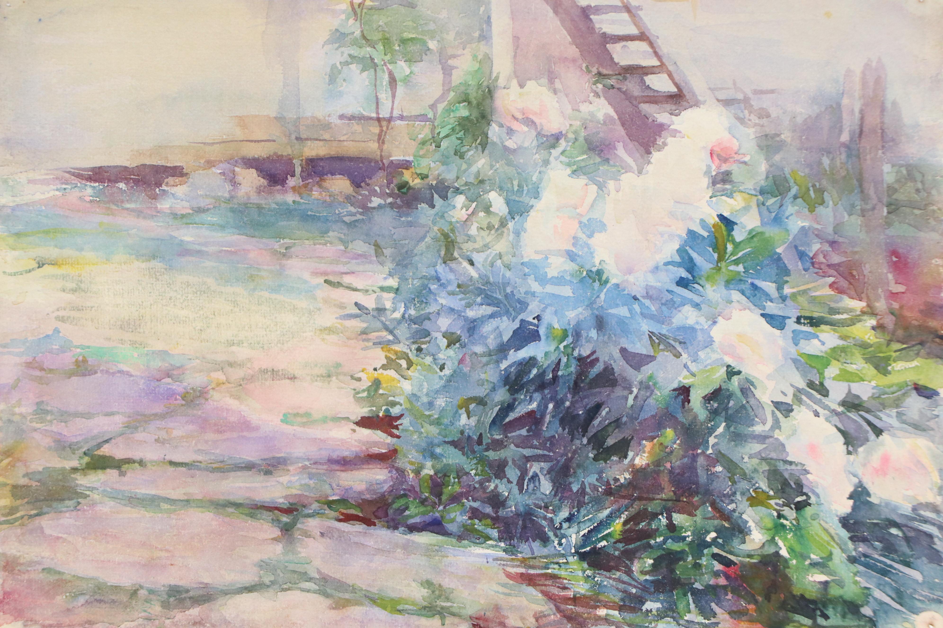 Double-Sided Watercolor Painting with Still Life and Garden Scene