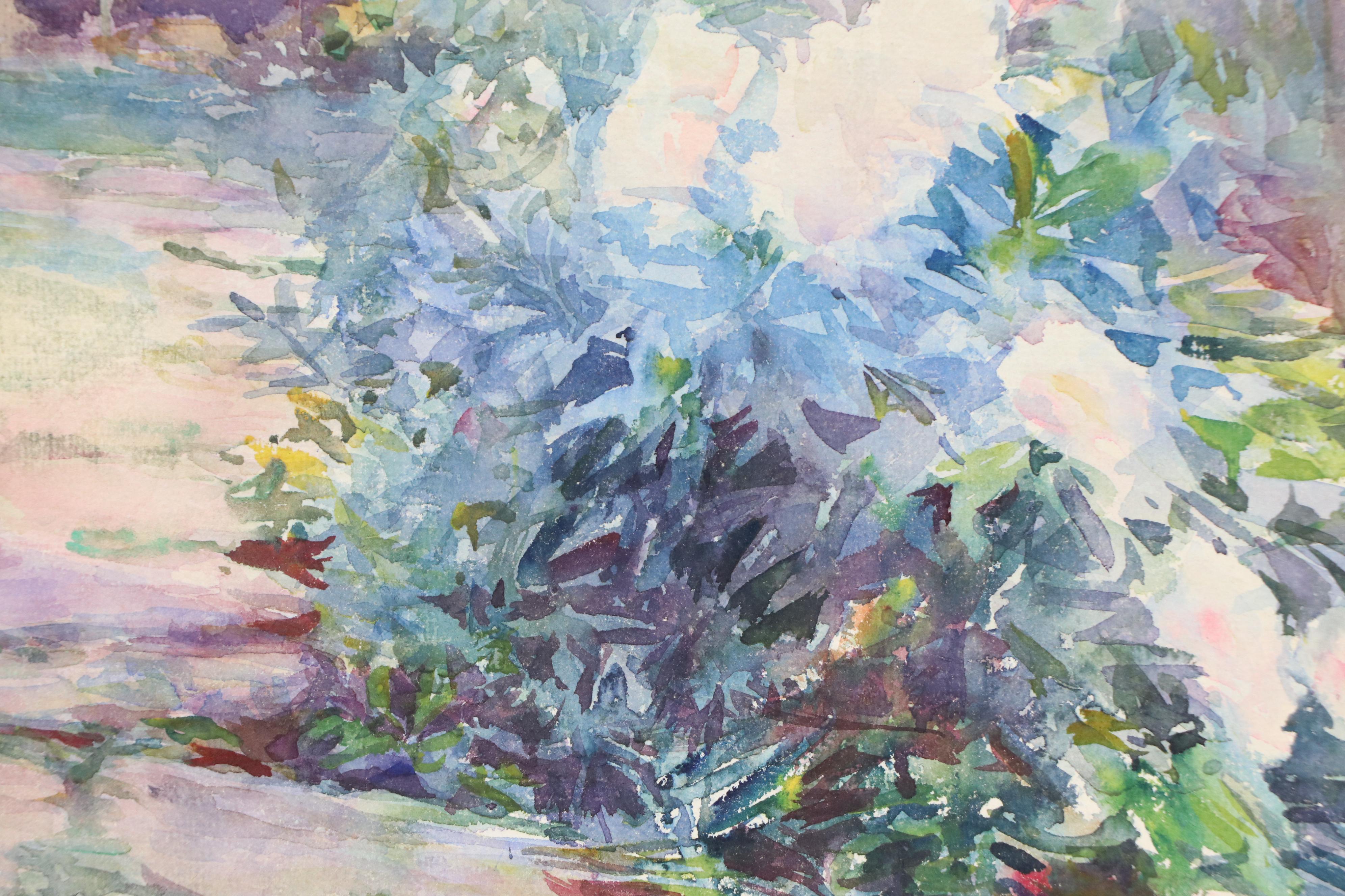 Double-Sided Watercolor Painting with Still Life and Garden Scene