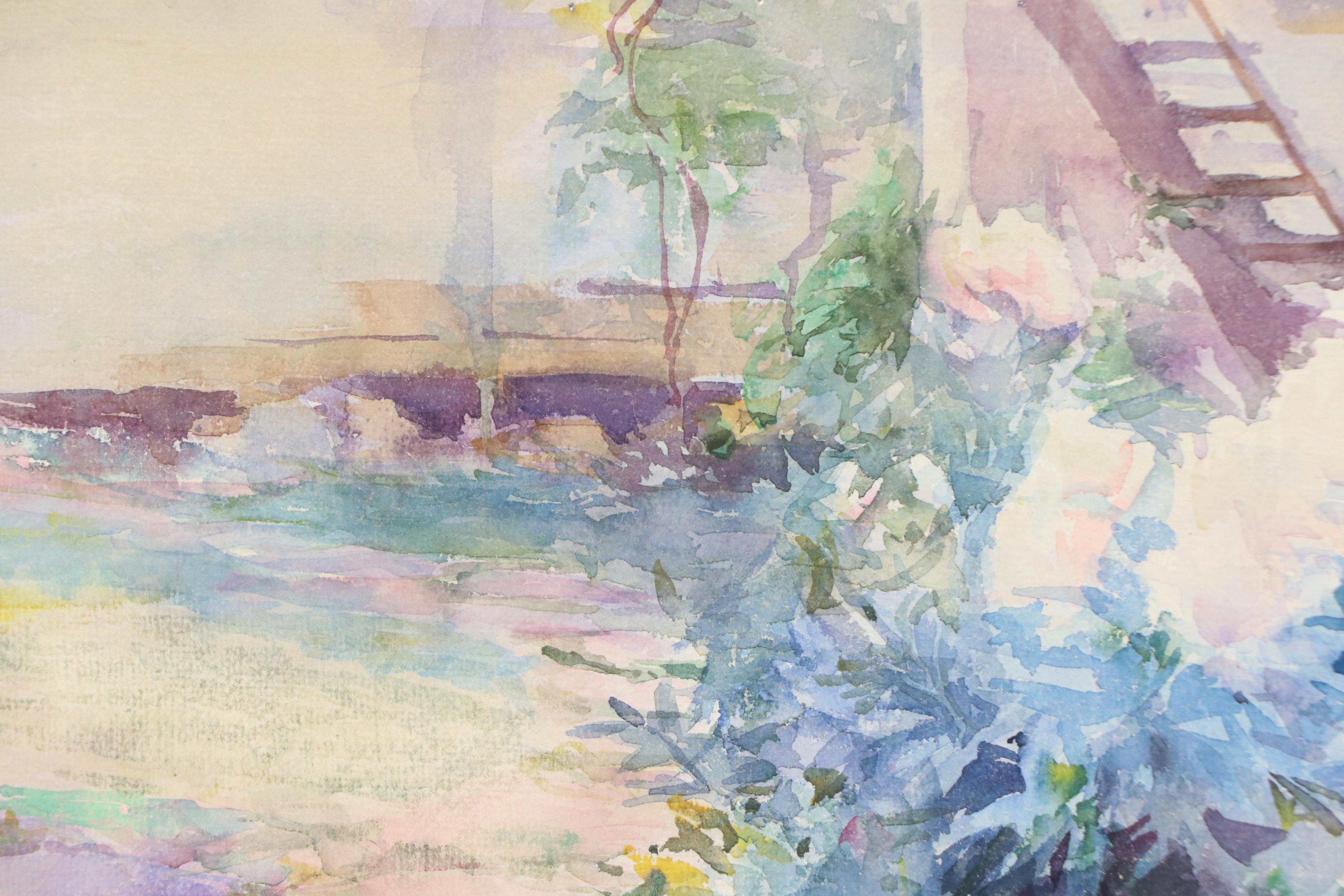 Double-Sided Watercolor Painting with Still Life and Garden Scene