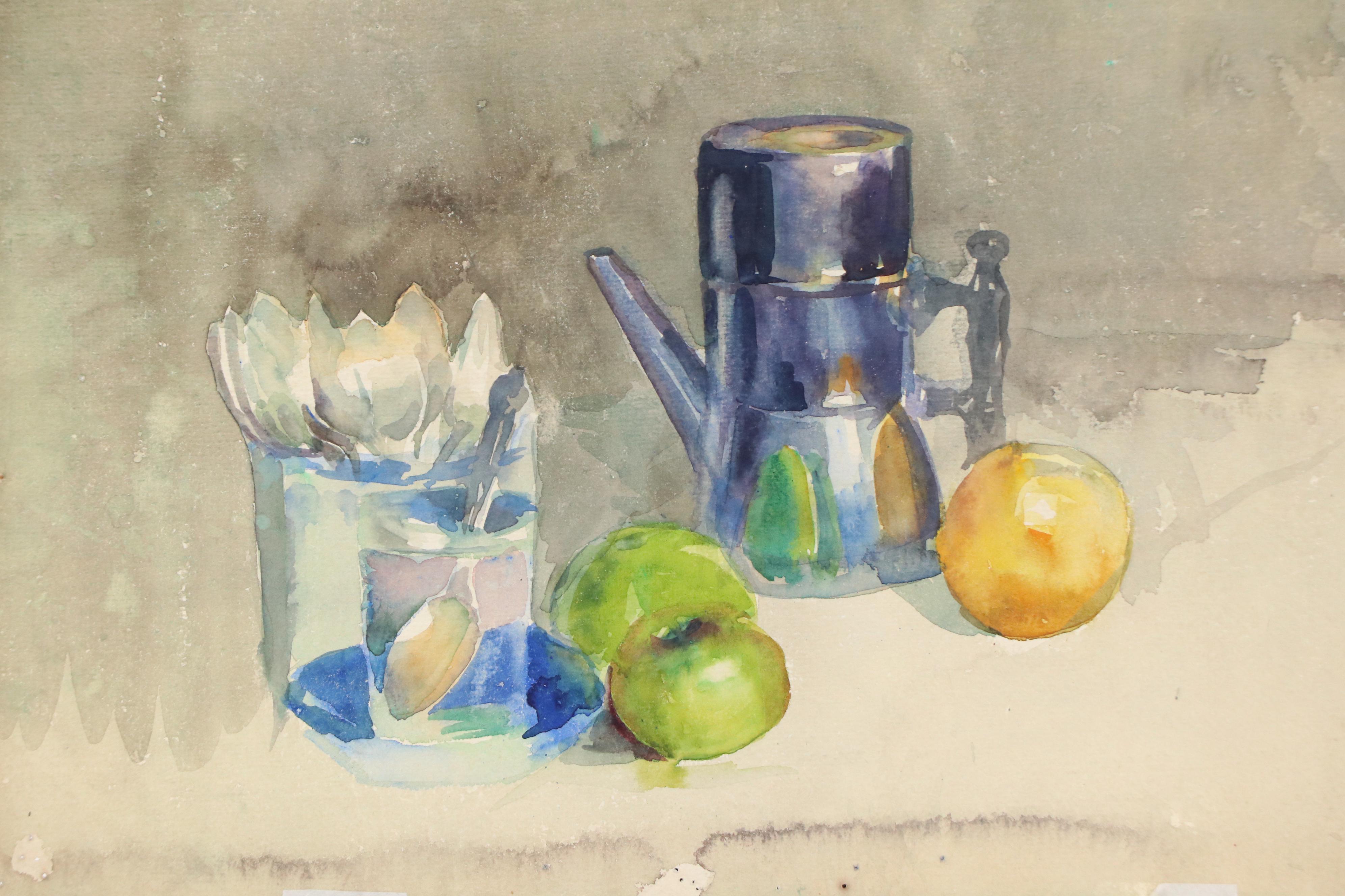 Double-Sided Watercolor Painting with Still Life and Garden Scene