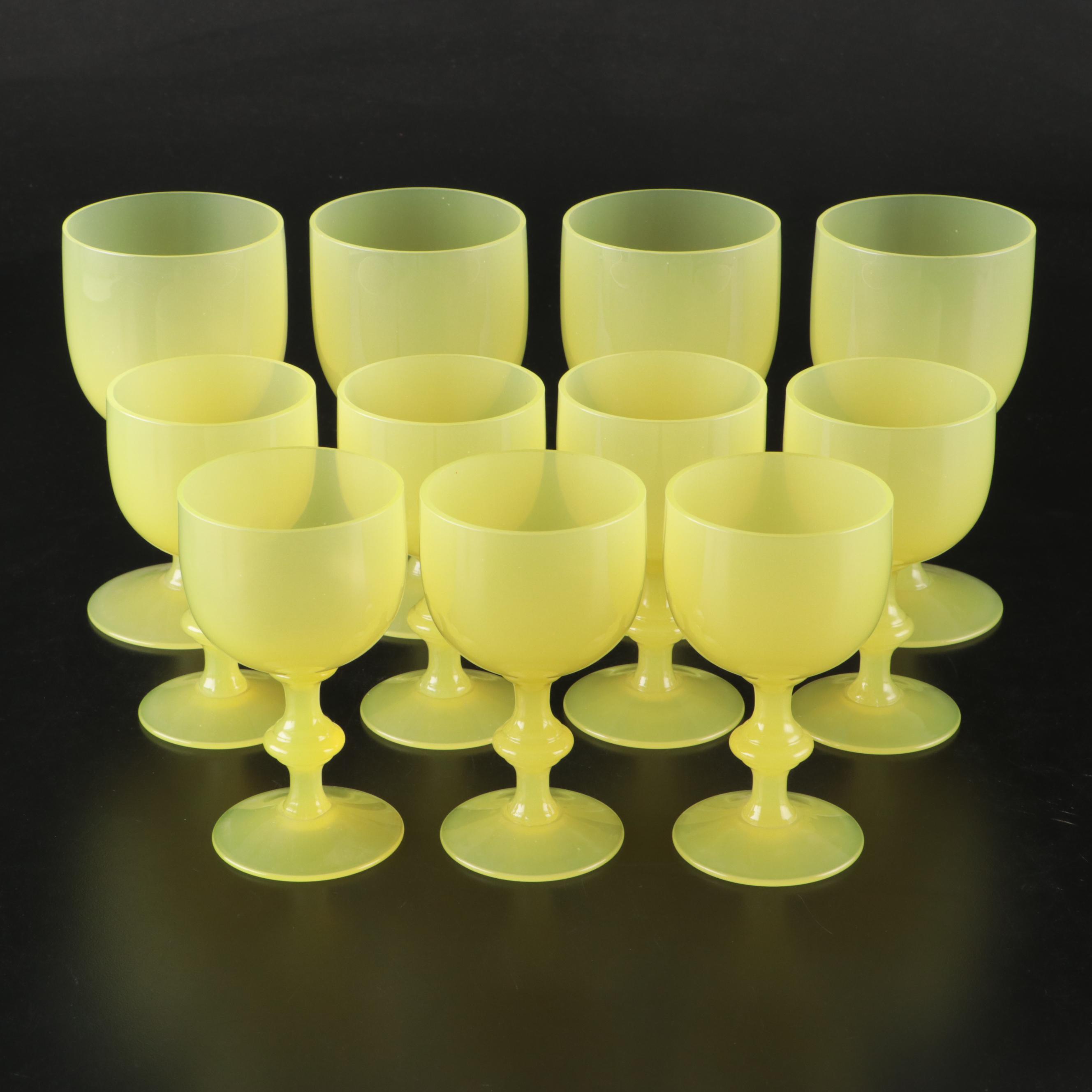 Portieux Vallerysthal Uranium Glass Water Goblets and Wine Glasses