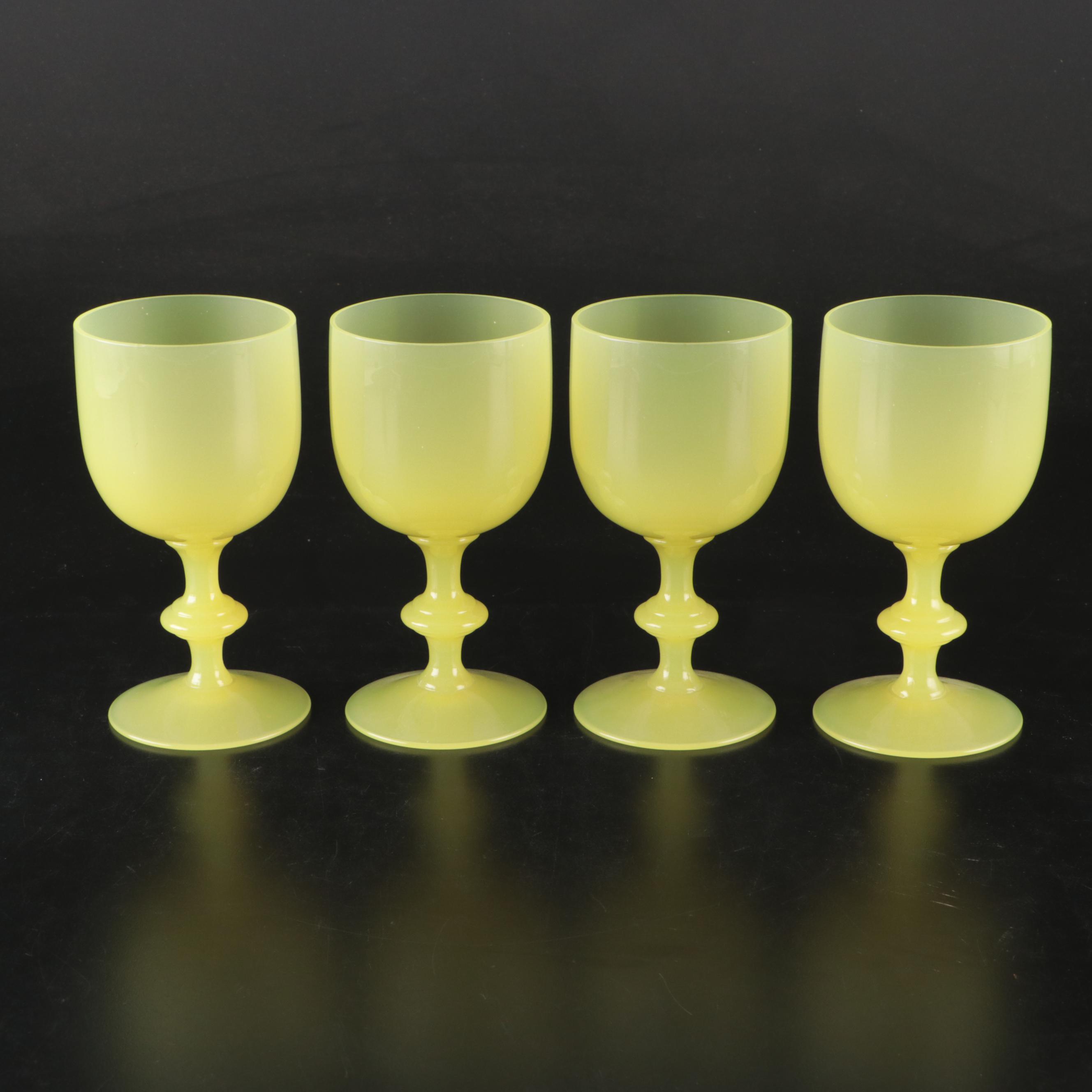 Portieux Vallerysthal Uranium Glass Water Goblets and Wine Glasses