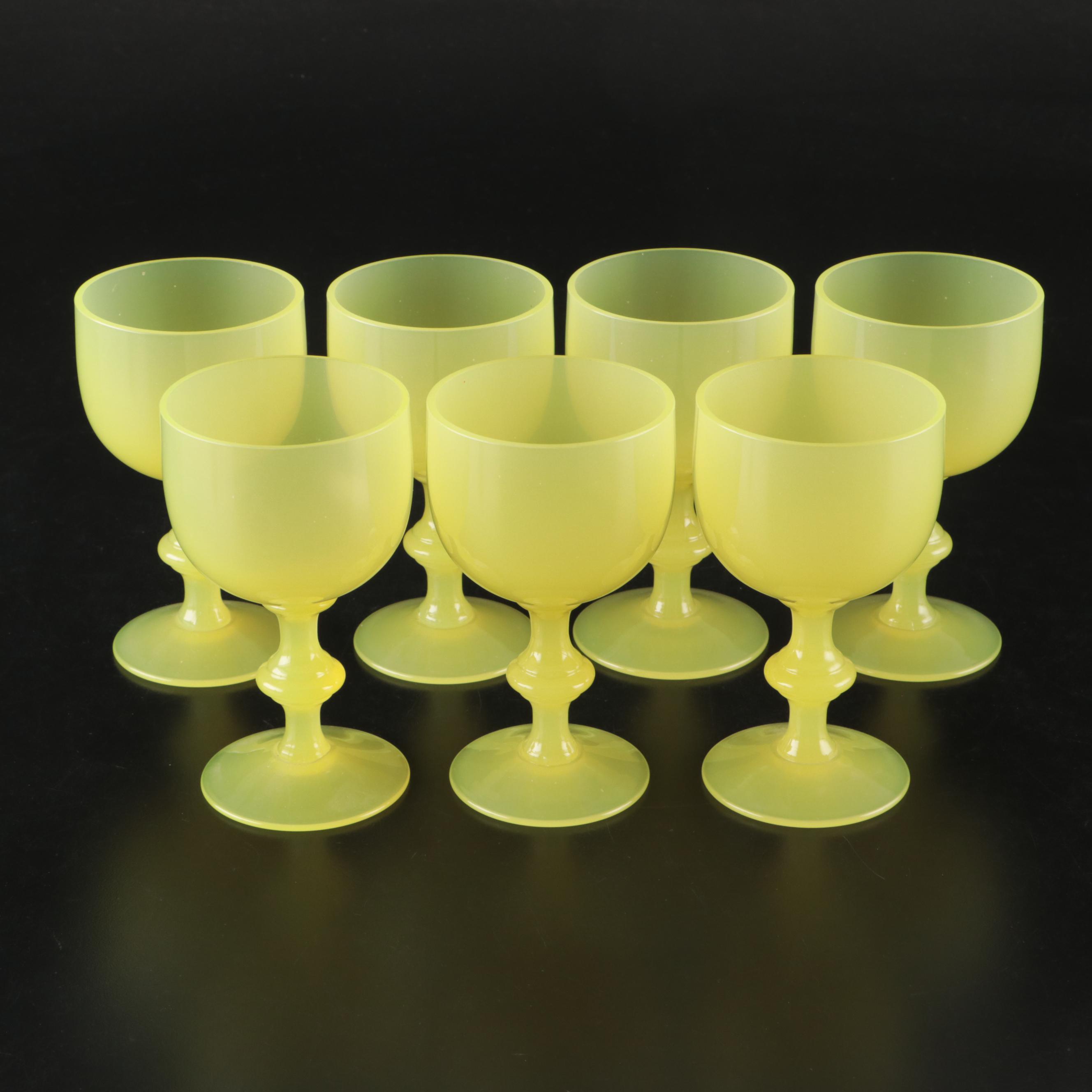 Portieux Vallerysthal Uranium Glass Water Goblets and Wine Glasses