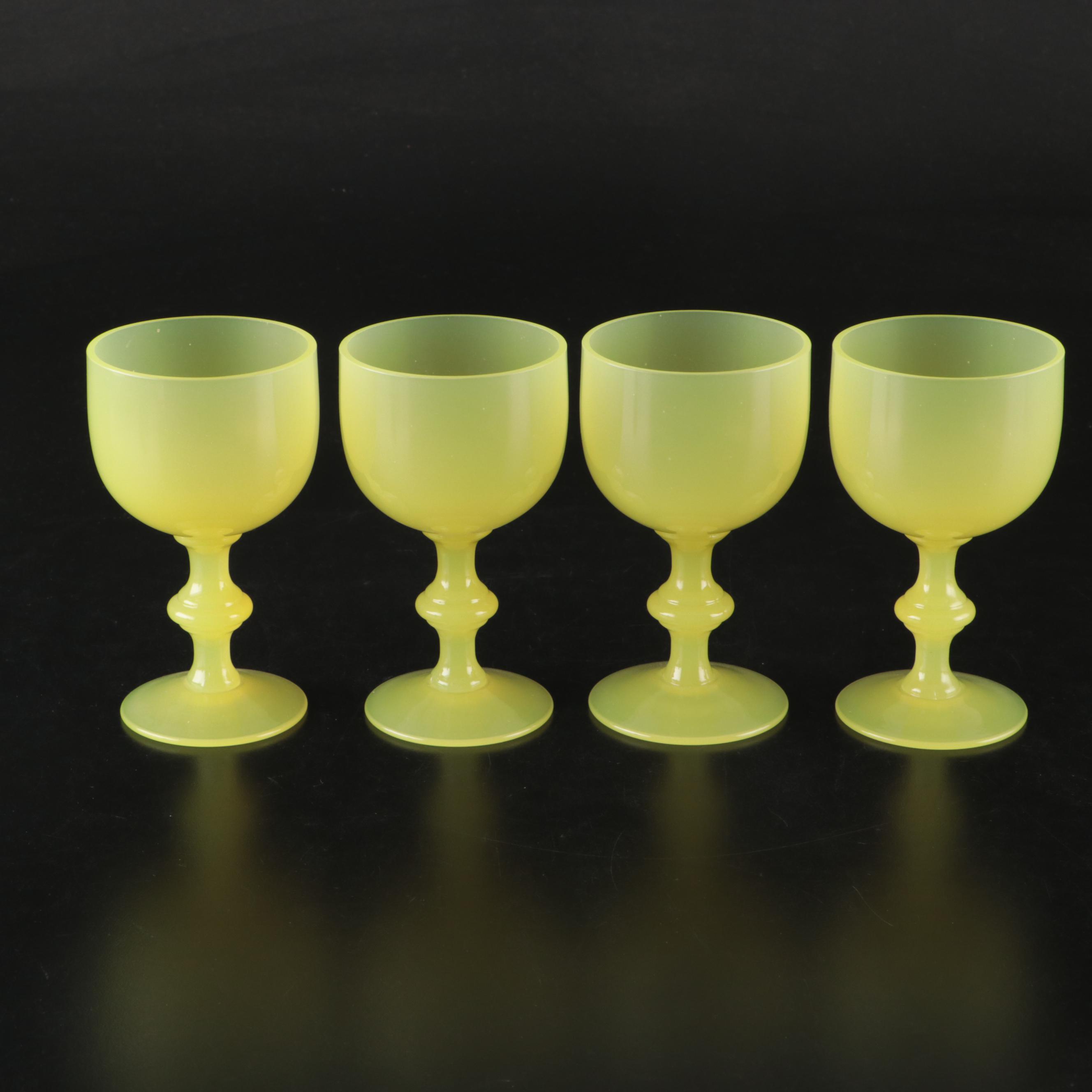 Portieux Vallerysthal Uranium Glass Water Goblets and Wine Glasses