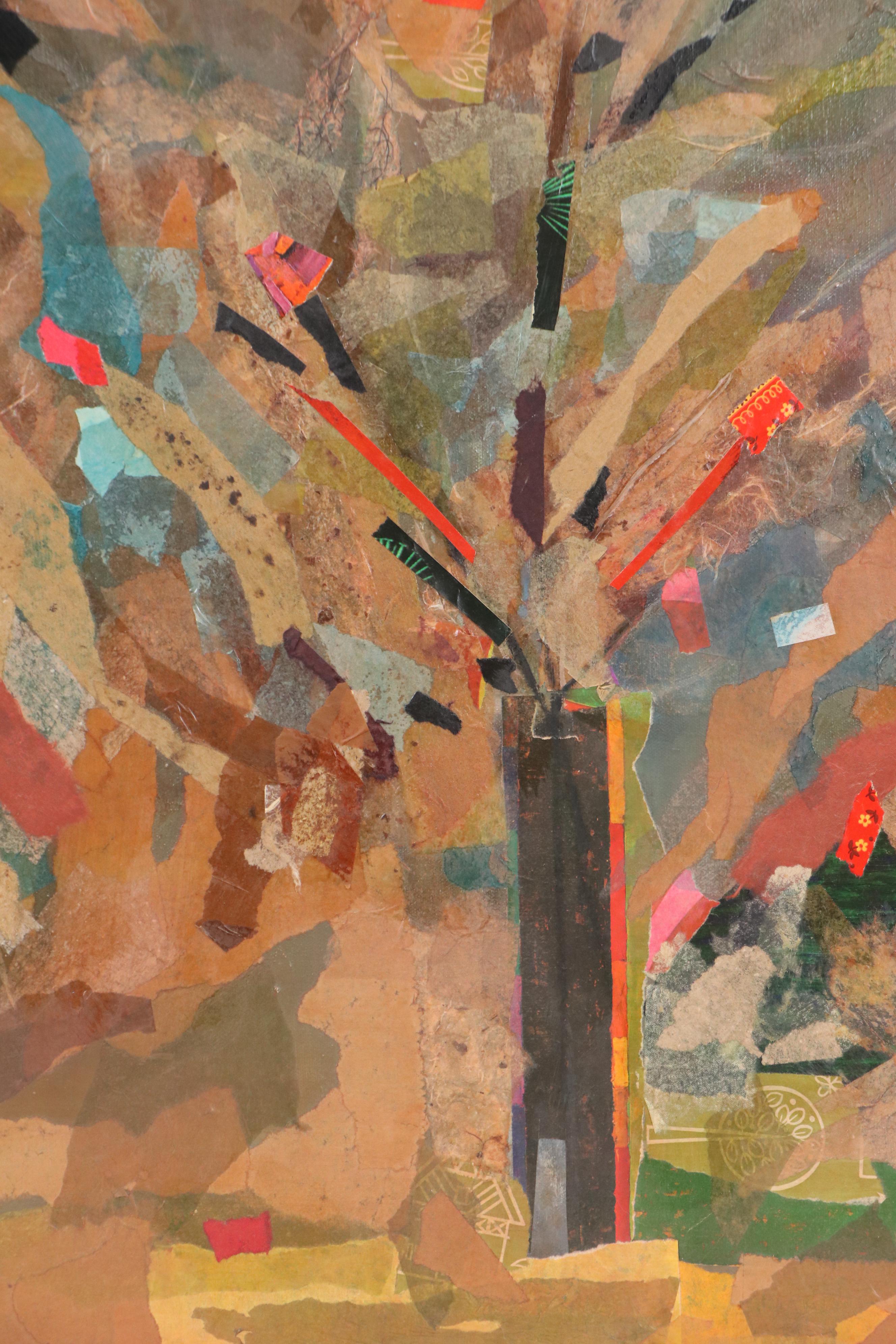 R. Goldheim Mixed Media "Vase + Flowers Collage," Late 20th Century