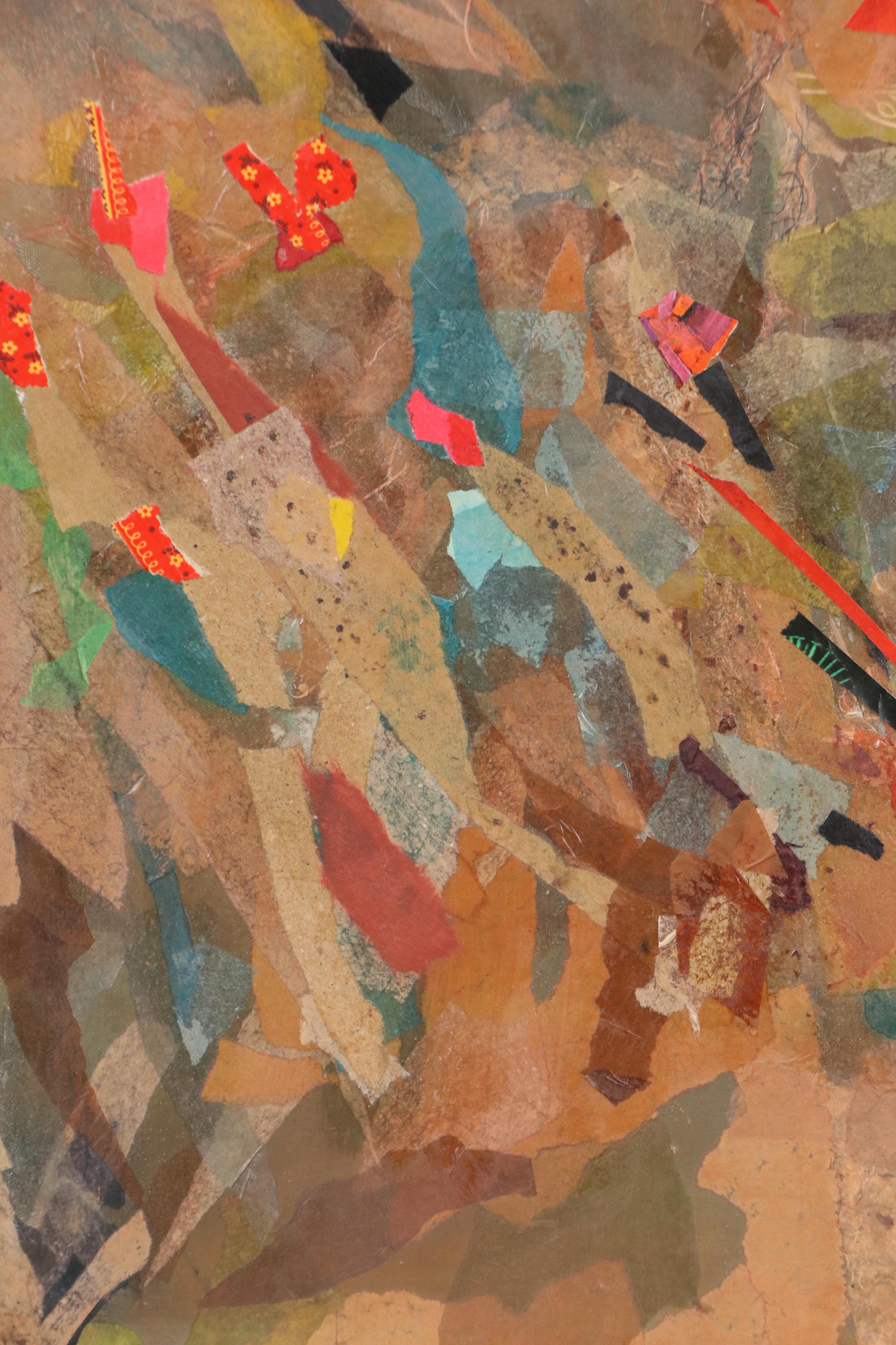 R. Goldheim Mixed Media "Vase + Flowers Collage," Late 20th Century