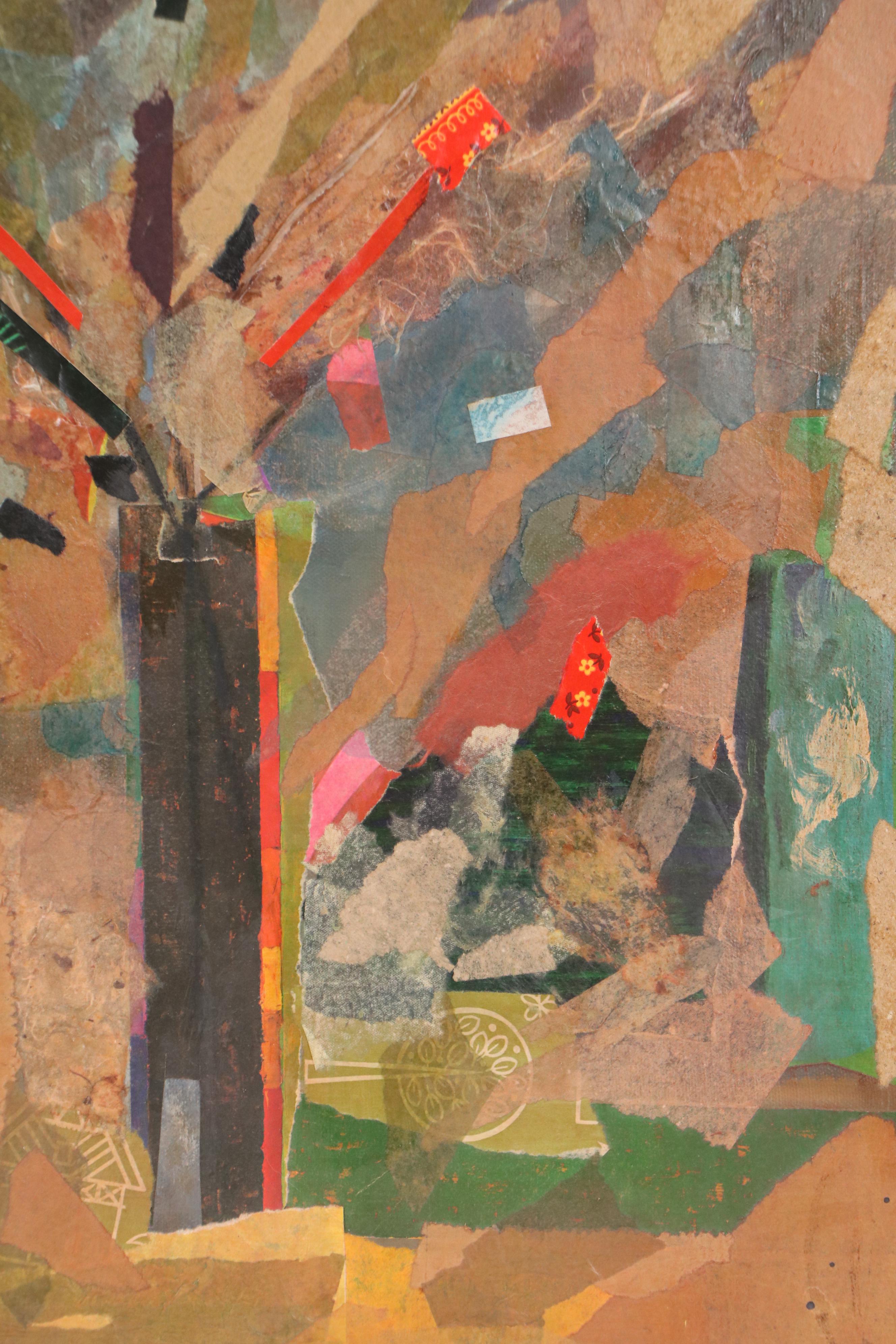 R. Goldheim Mixed Media "Vase + Flowers Collage," Late 20th Century