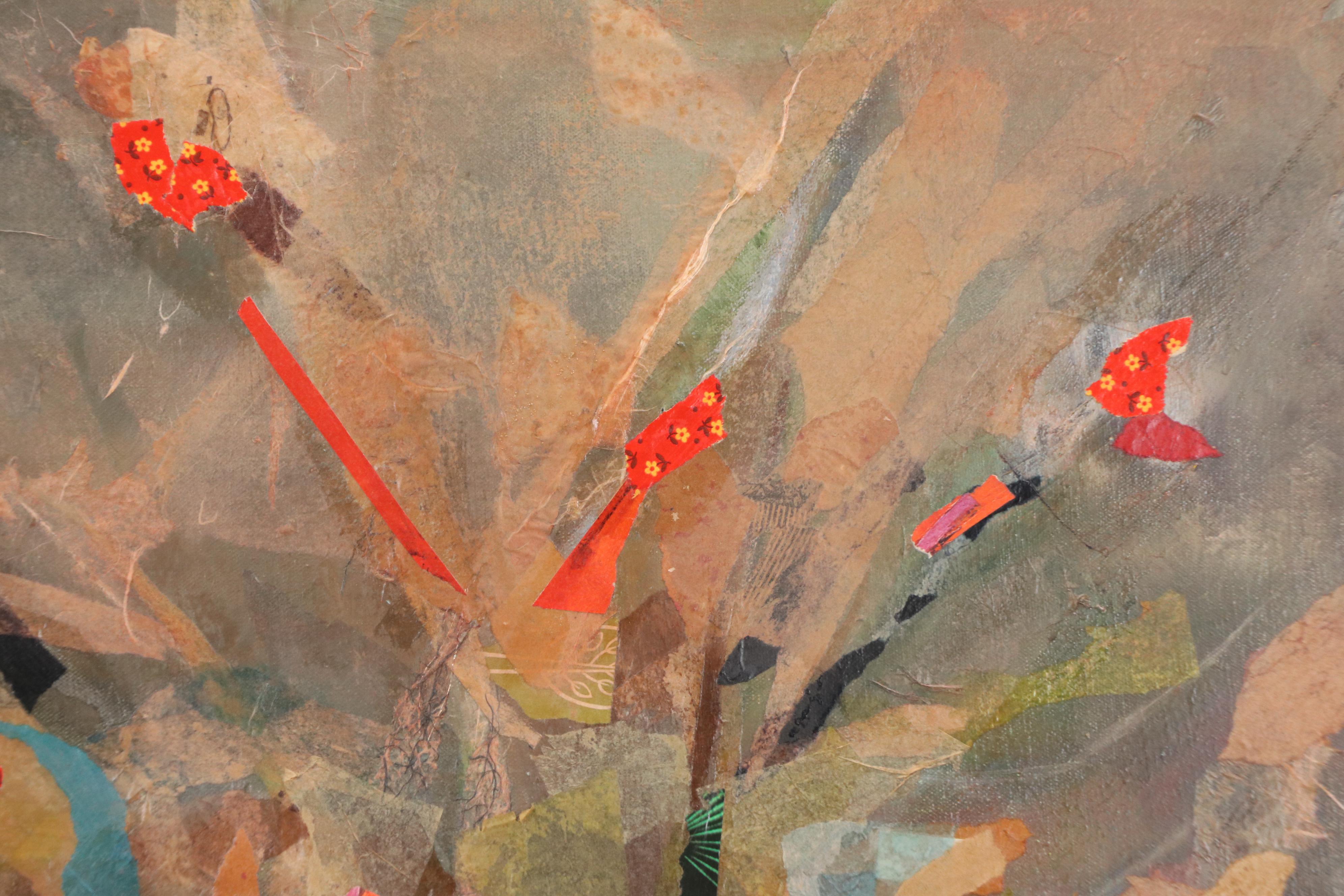 R. Goldheim Mixed Media "Vase + Flowers Collage," Late 20th Century