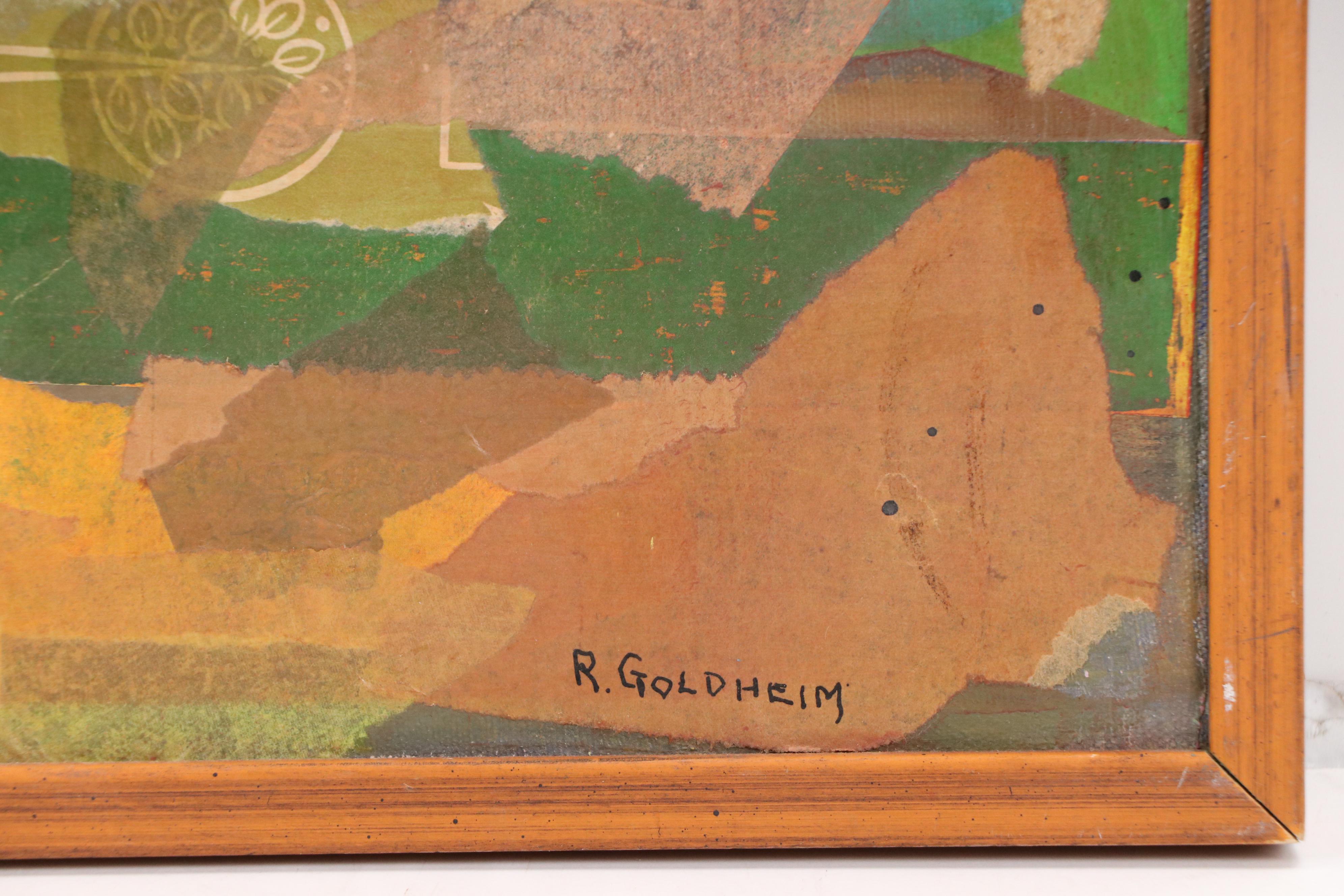 R. Goldheim Mixed Media "Vase + Flowers Collage," Late 20th Century