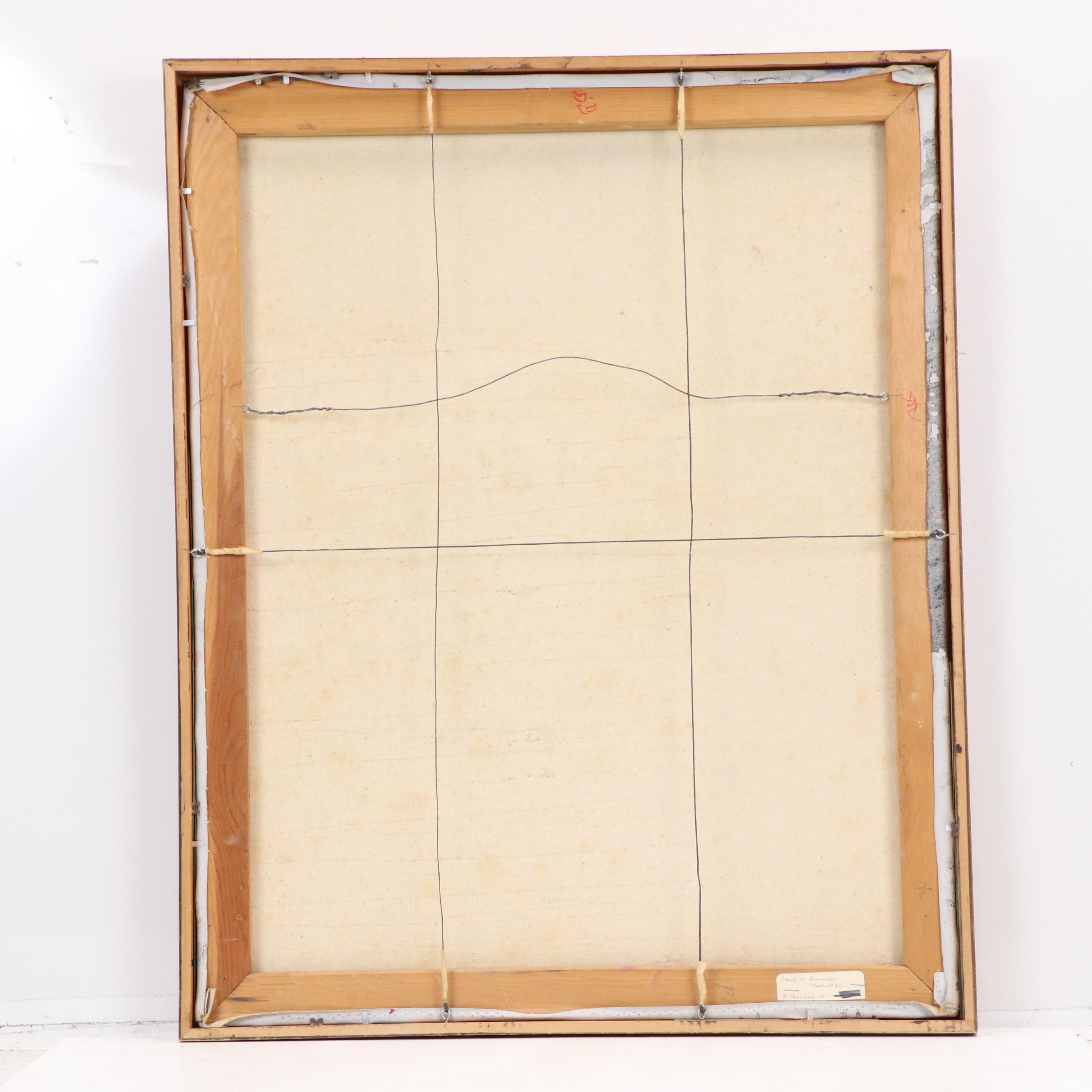 R. Goldheim Mixed Media "Vase + Flowers Collage," Late 20th Century