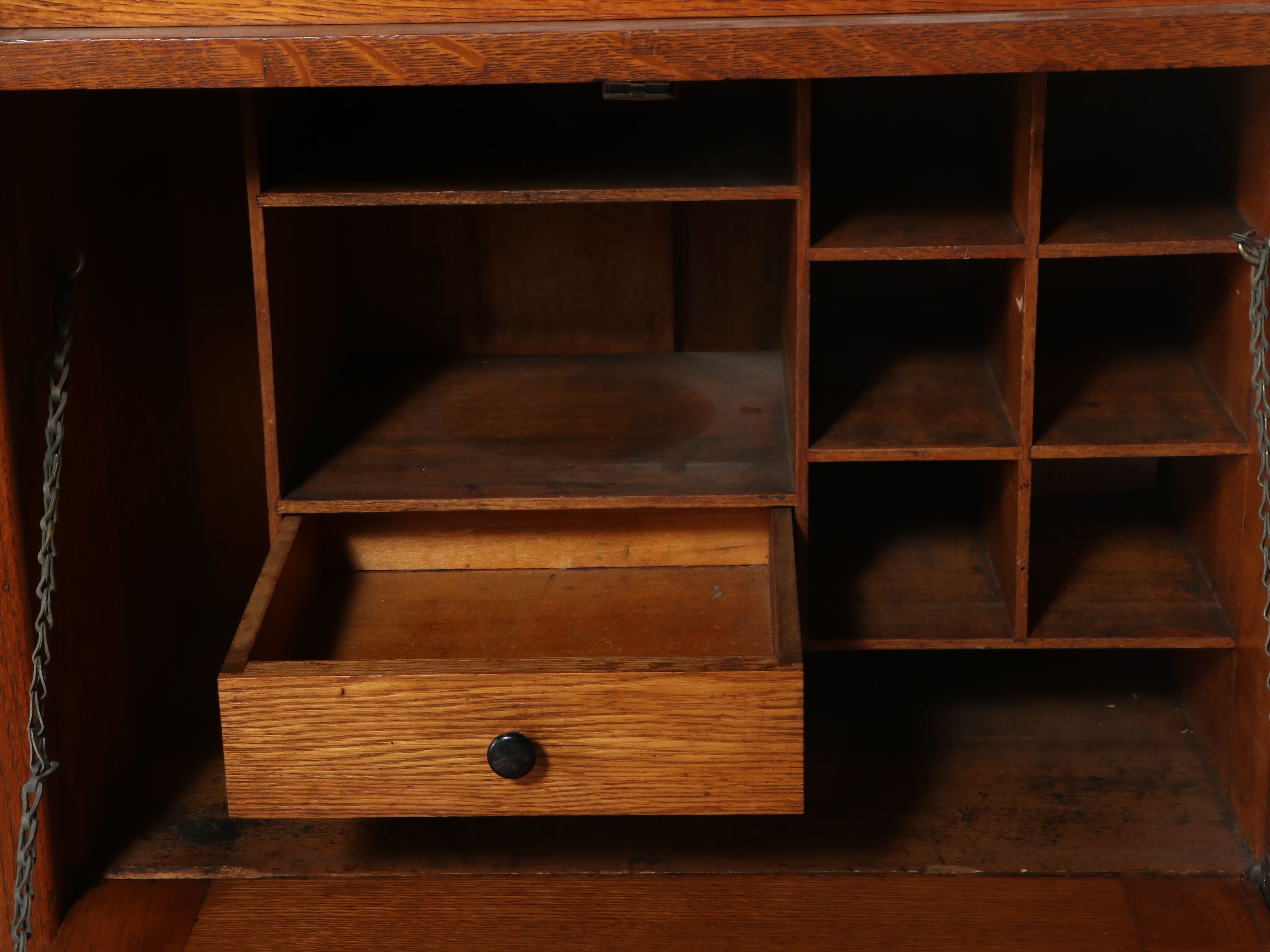American Late Victorian Art Nouveau Style Carved Oak Secretary Bookcase