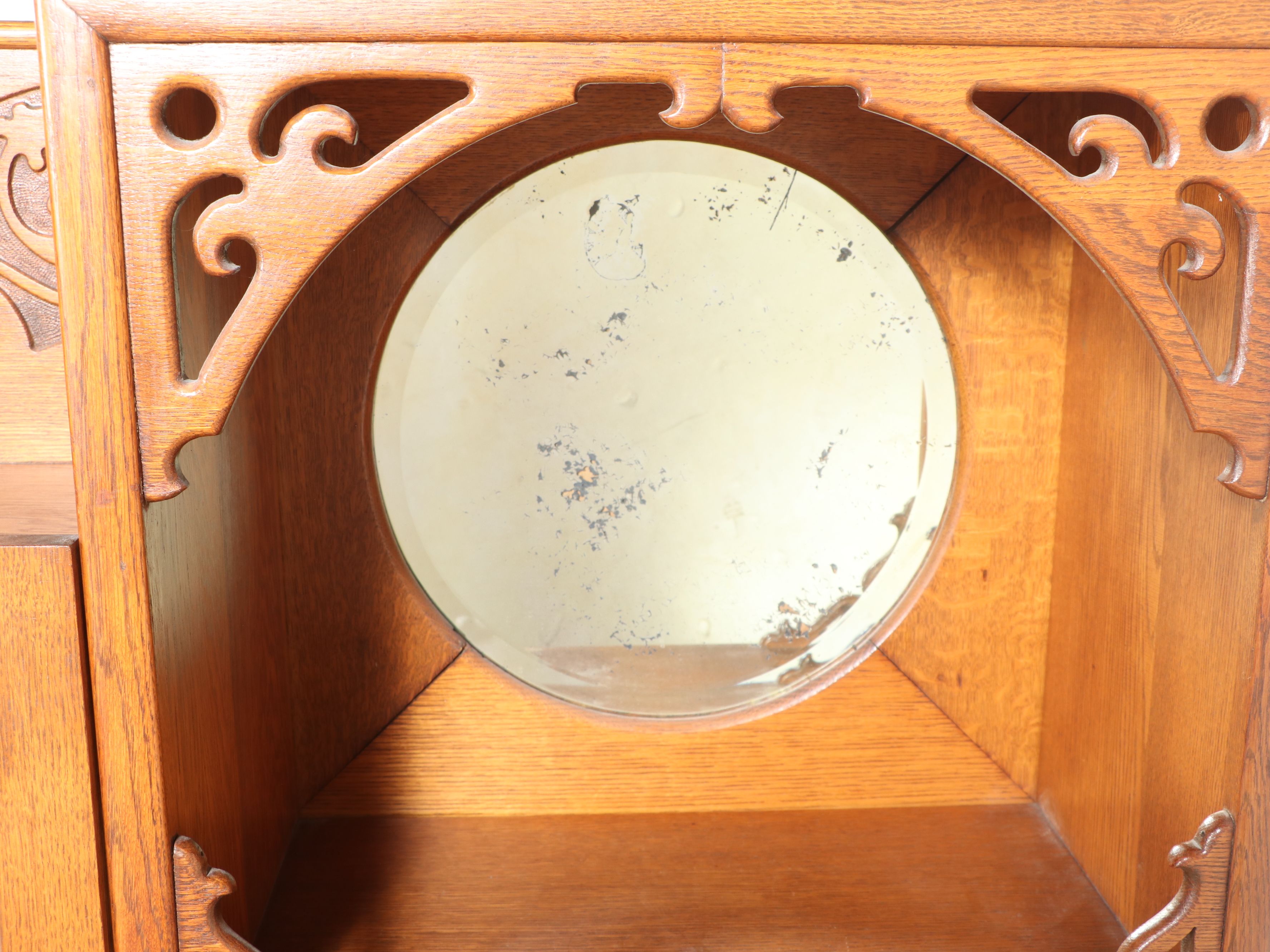 American Late Victorian Art Nouveau Style Carved Oak Secretary Bookcase