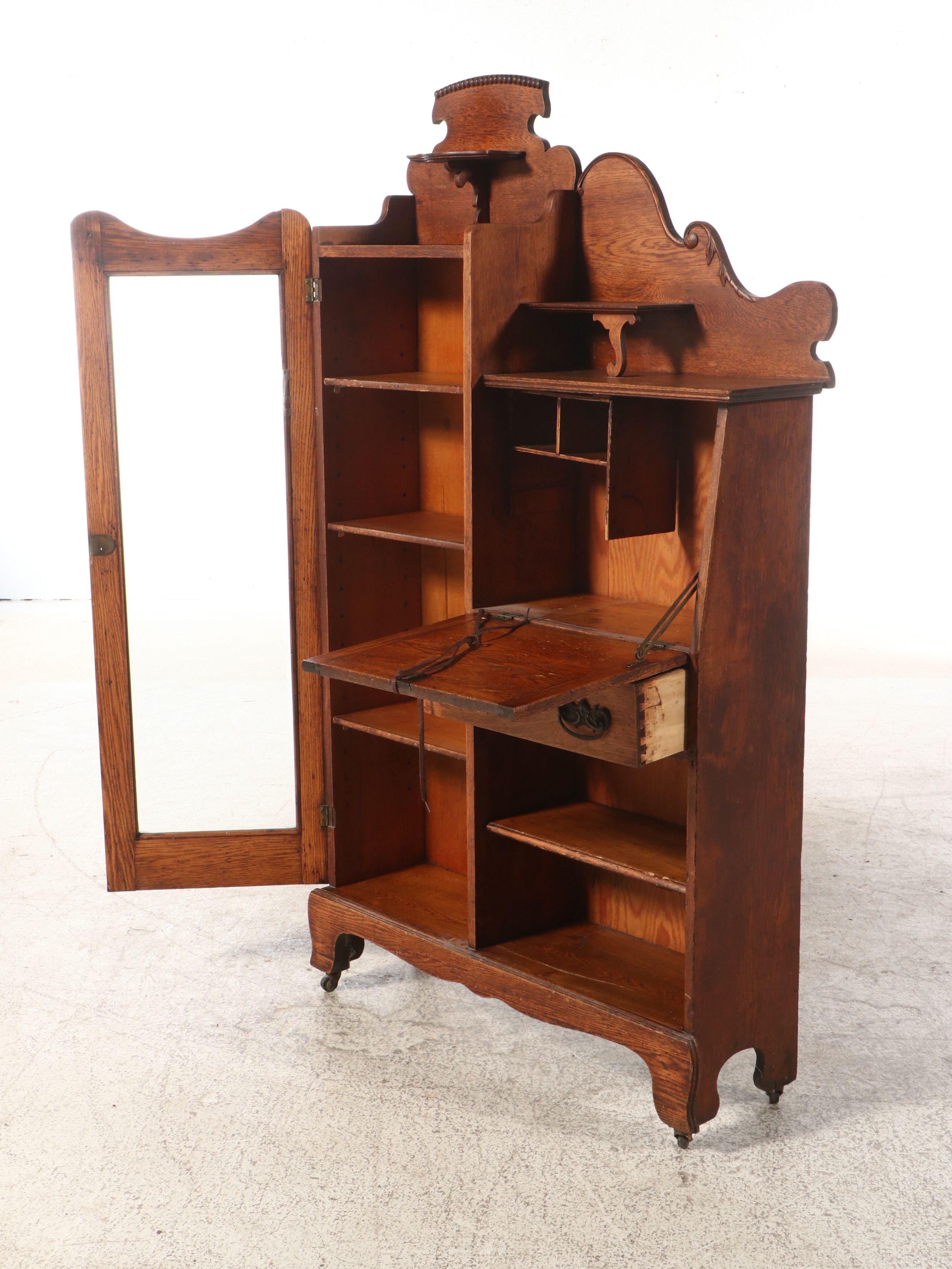 American Late Victorian Oak Secretary Bookcase, Early 20th Century
