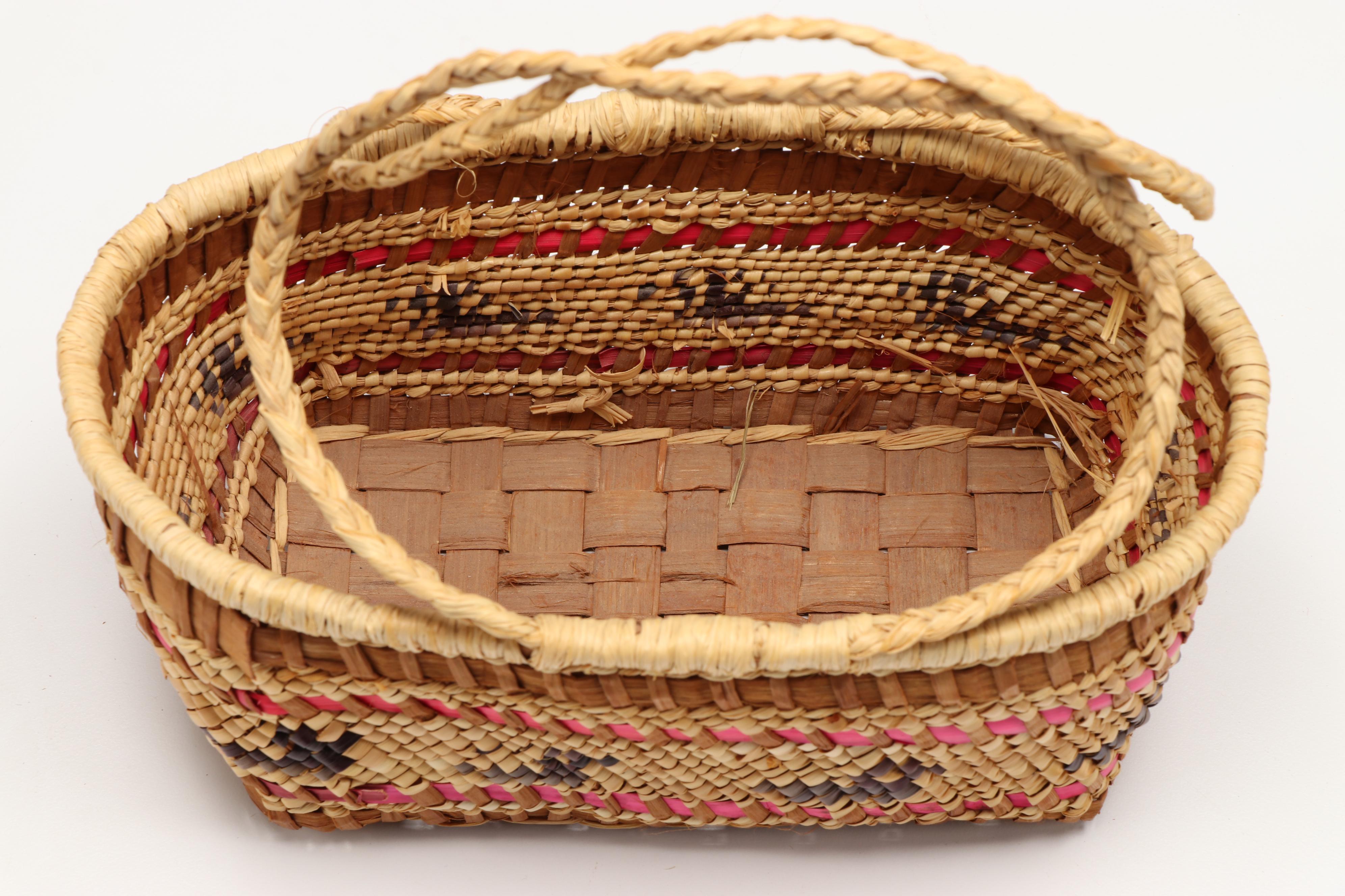 Valerie Ware with Other Makah Cedar Bark and Beargrass Handled Basket