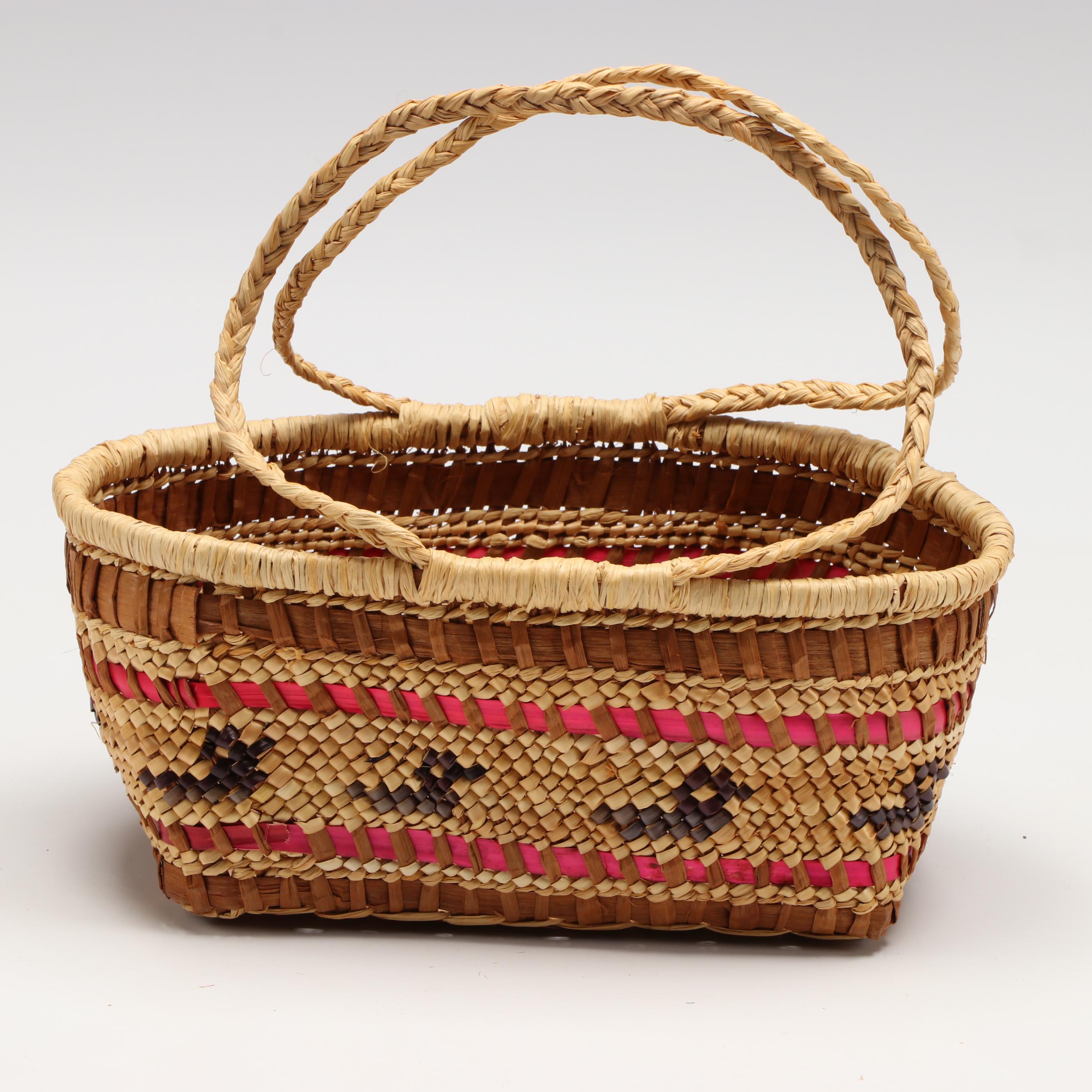 Valerie Ware with Other Makah Cedar Bark and Beargrass Handled Basket