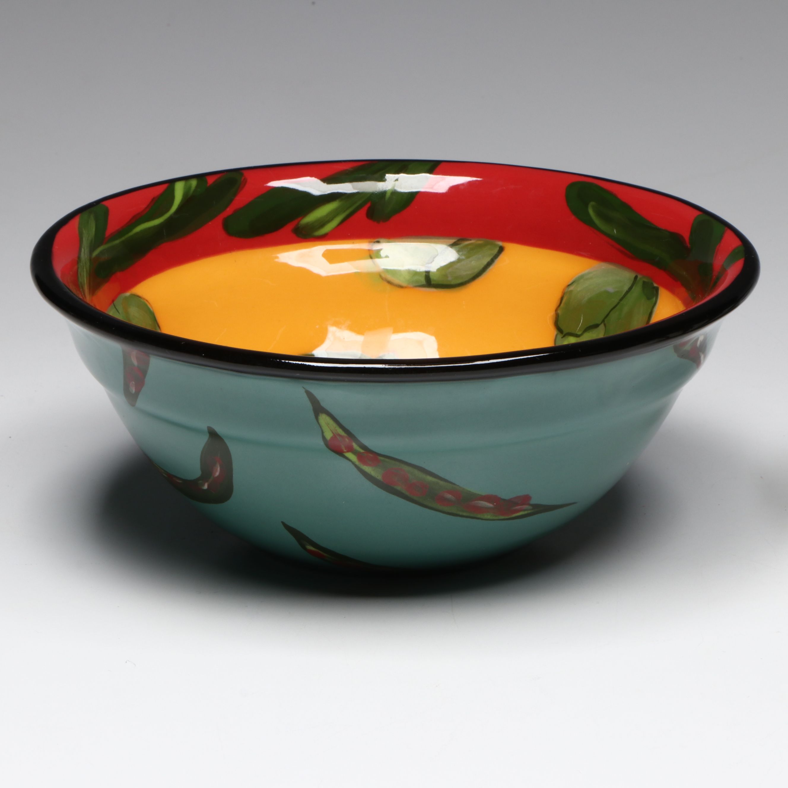 Droll Designs Hand-Painted Cherry and Artichoke Motif Bowls