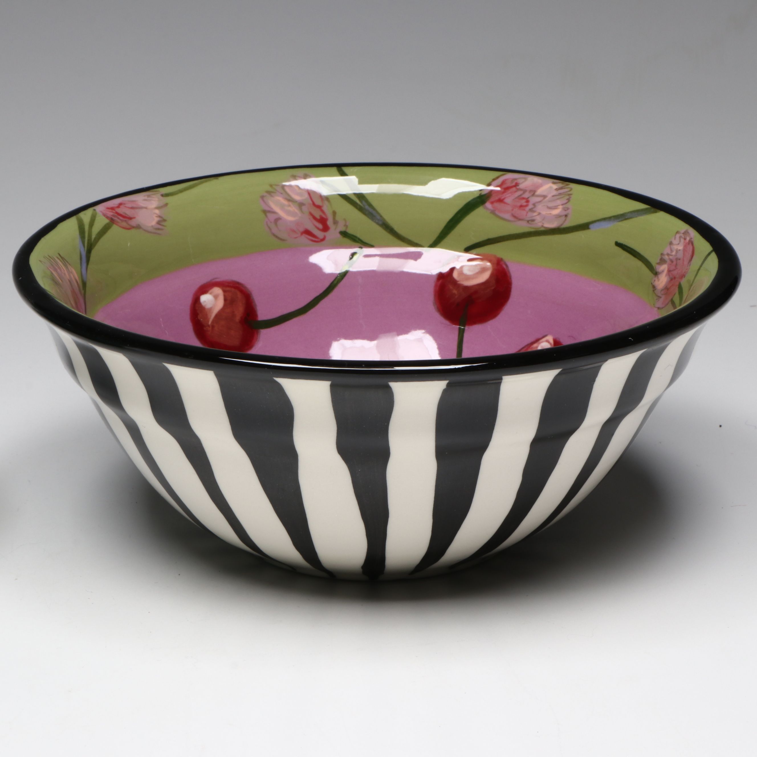 Droll Designs Hand-Painted Cherry and Artichoke Motif Bowls