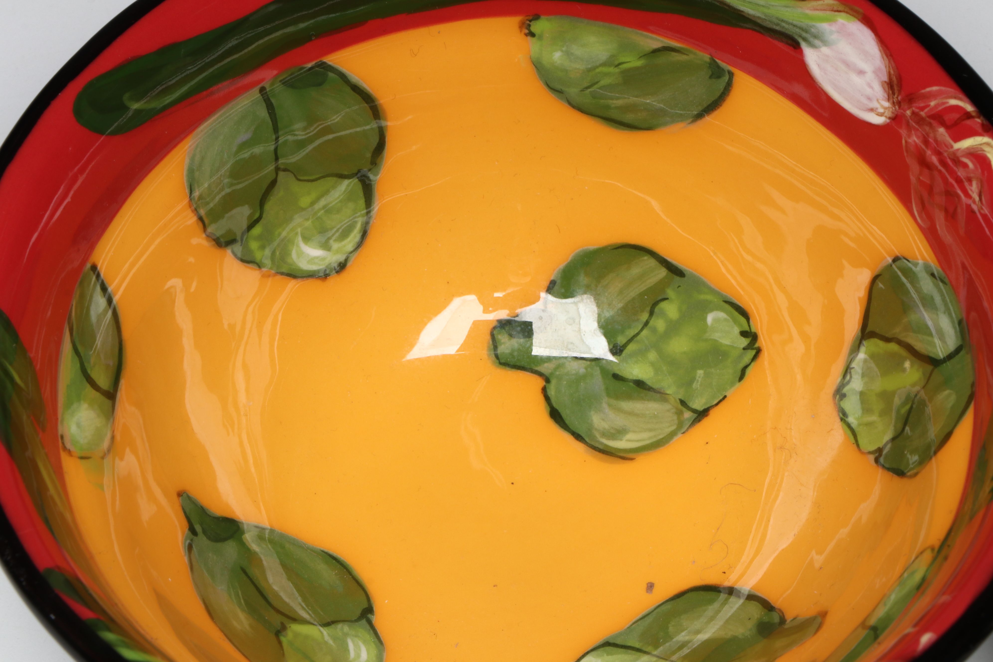 Droll Designs Hand-Painted Cherry and Artichoke Motif Bowls