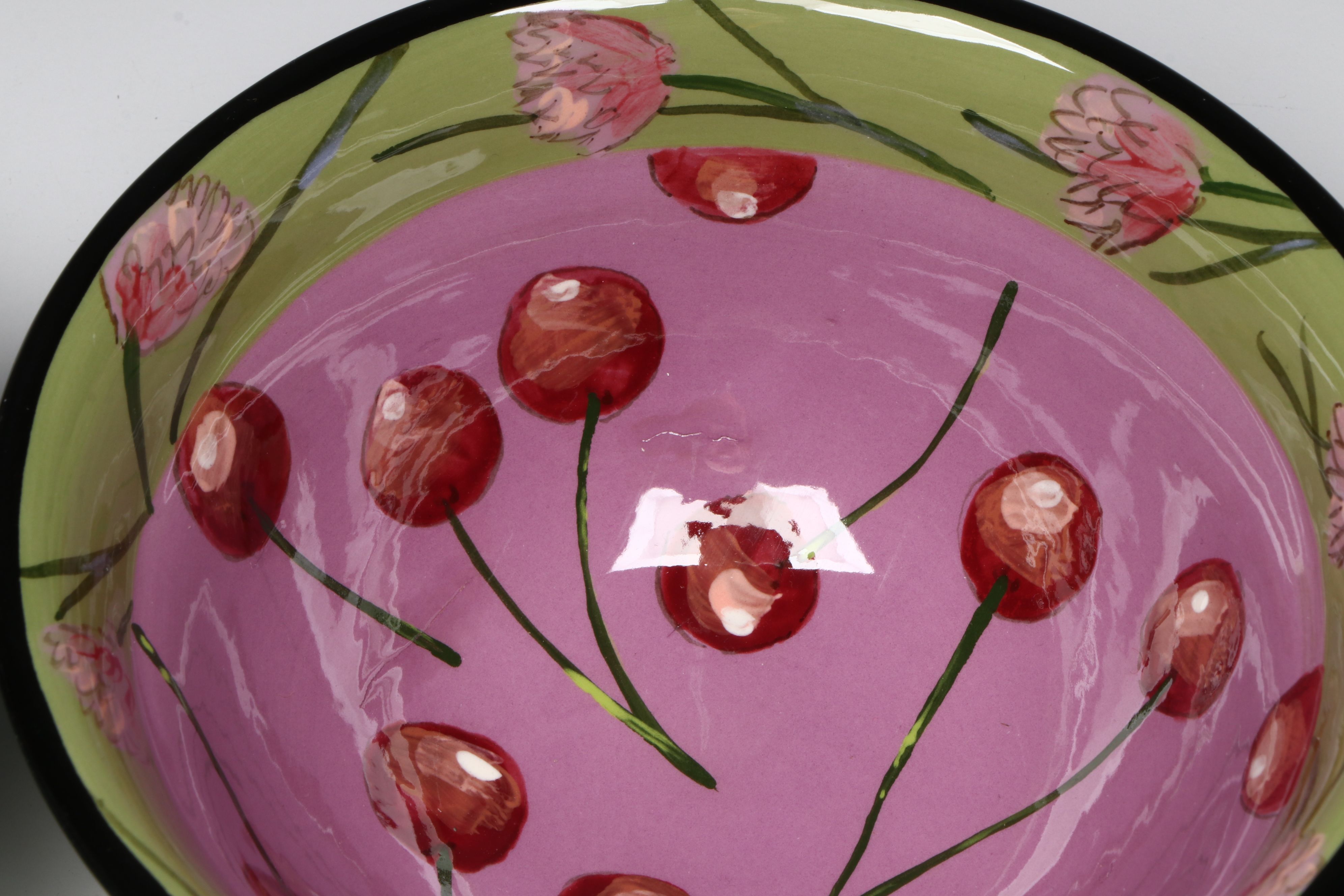 Droll Designs Hand-Painted Cherry and Artichoke Motif Bowls