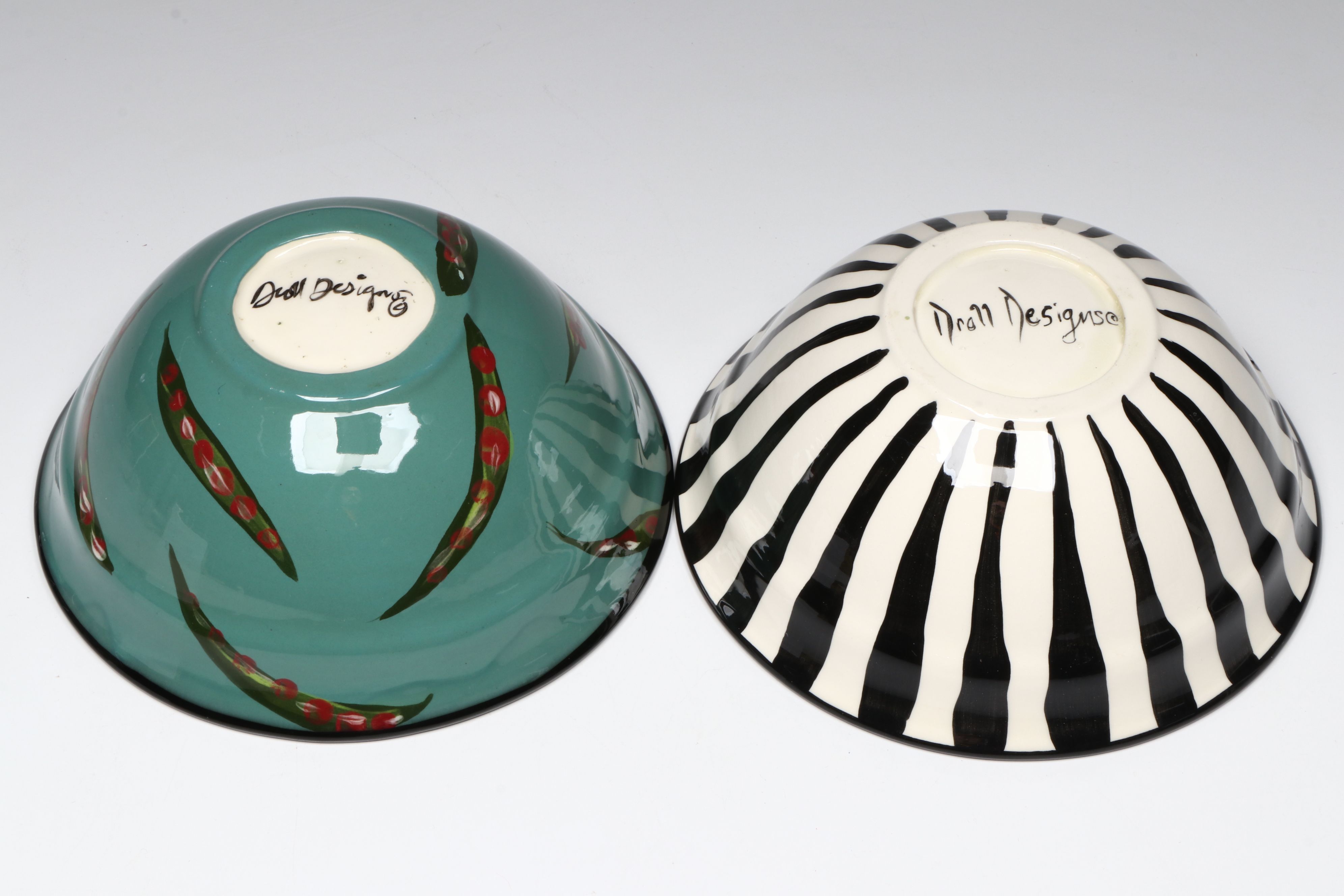 Droll Designs Hand-Painted Cherry and Artichoke Motif Bowls